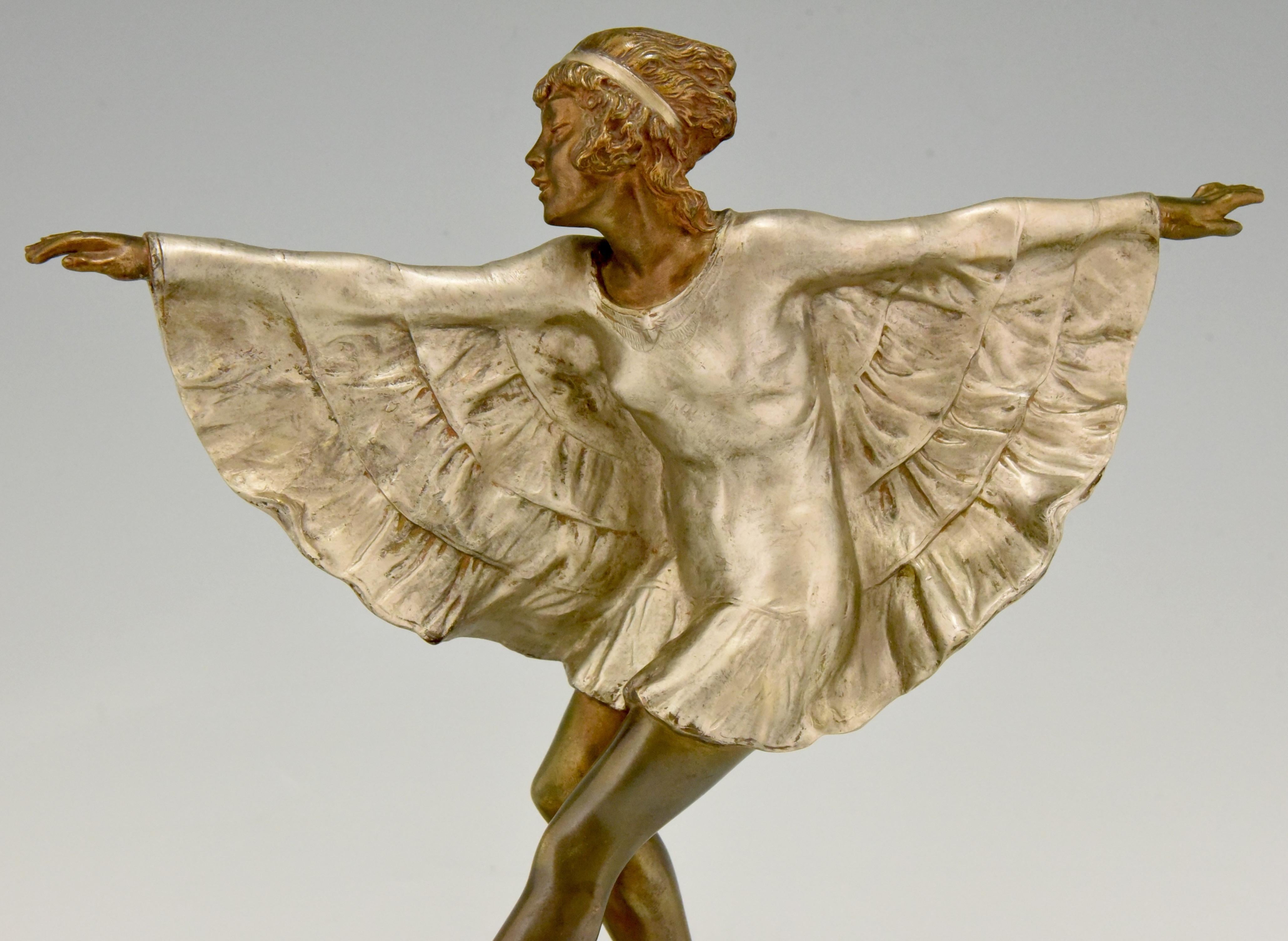 Art Deco Bronze Sculpture Dancer with Butterfly Dress Marcel Andre Bouraine 3