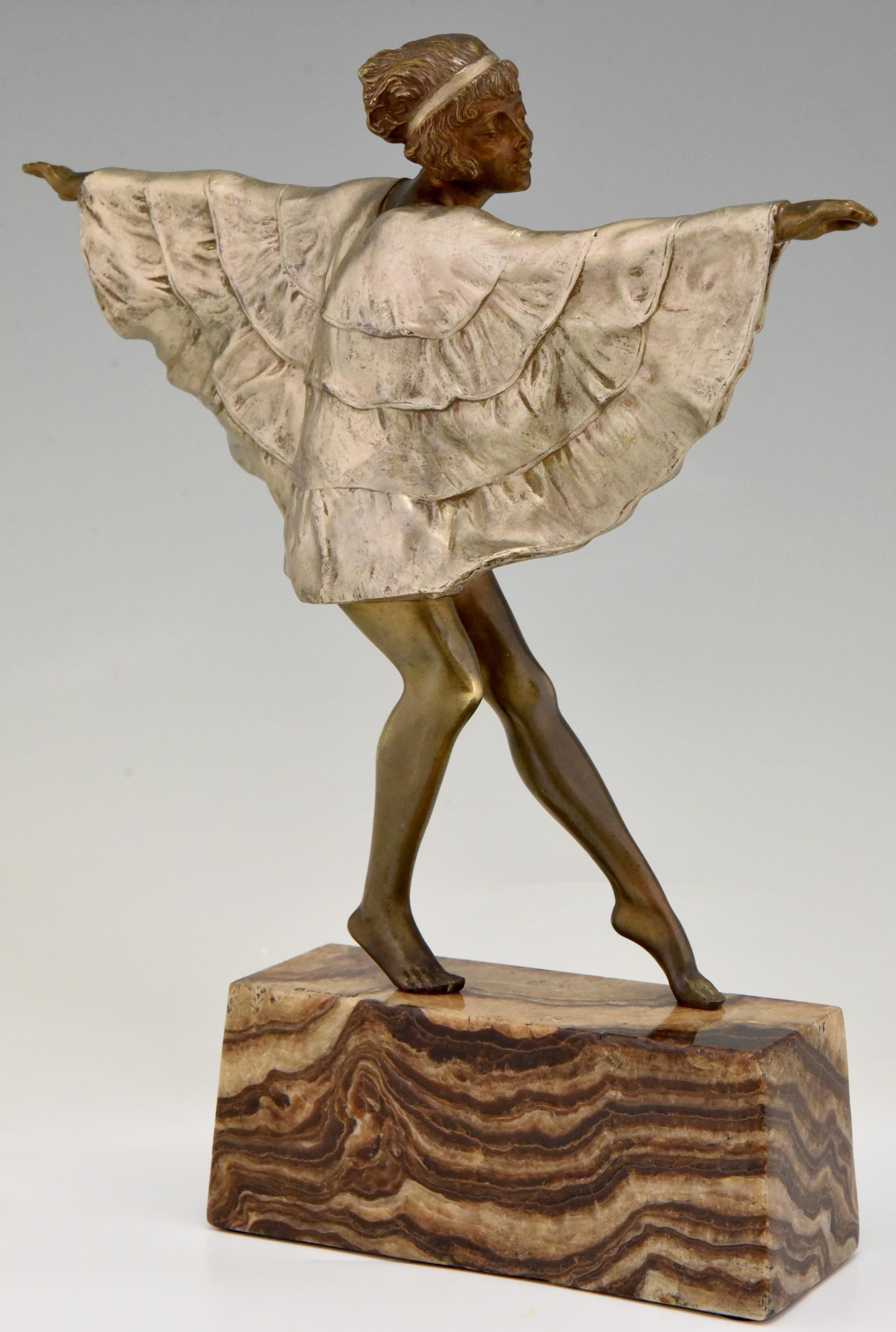 Art Deco Bronze Sculpture Dancer with Butterfly Dress Marcel Andre Bouraine In Good Condition In Antwerp, BE
