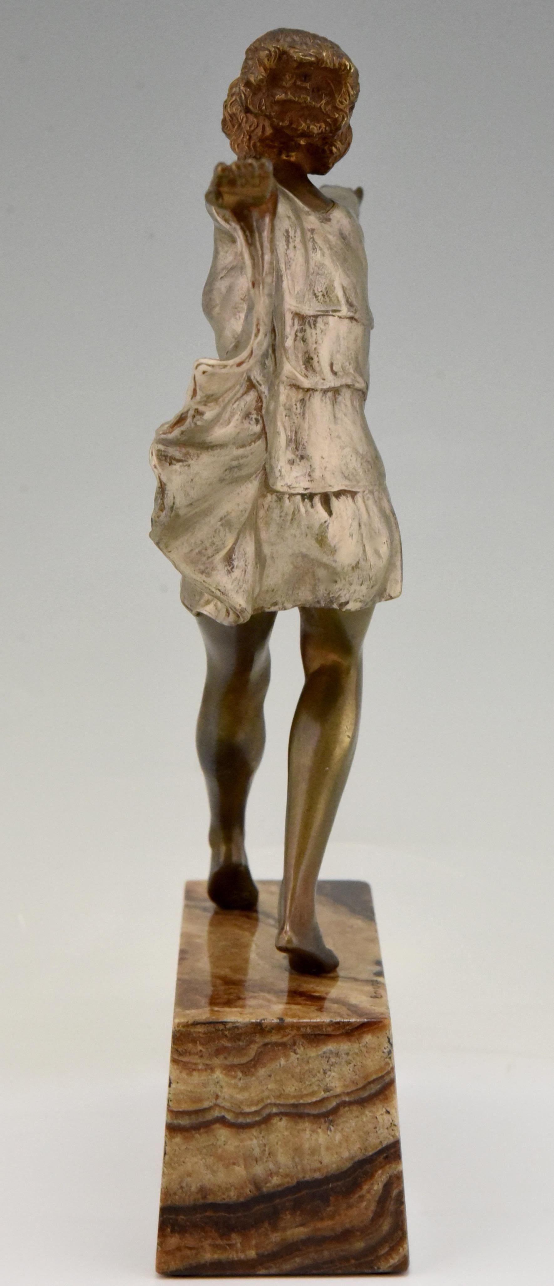 Art Deco Bronze Sculpture Dancer with Butterfly Dress Marcel Andre Bouraine 1
