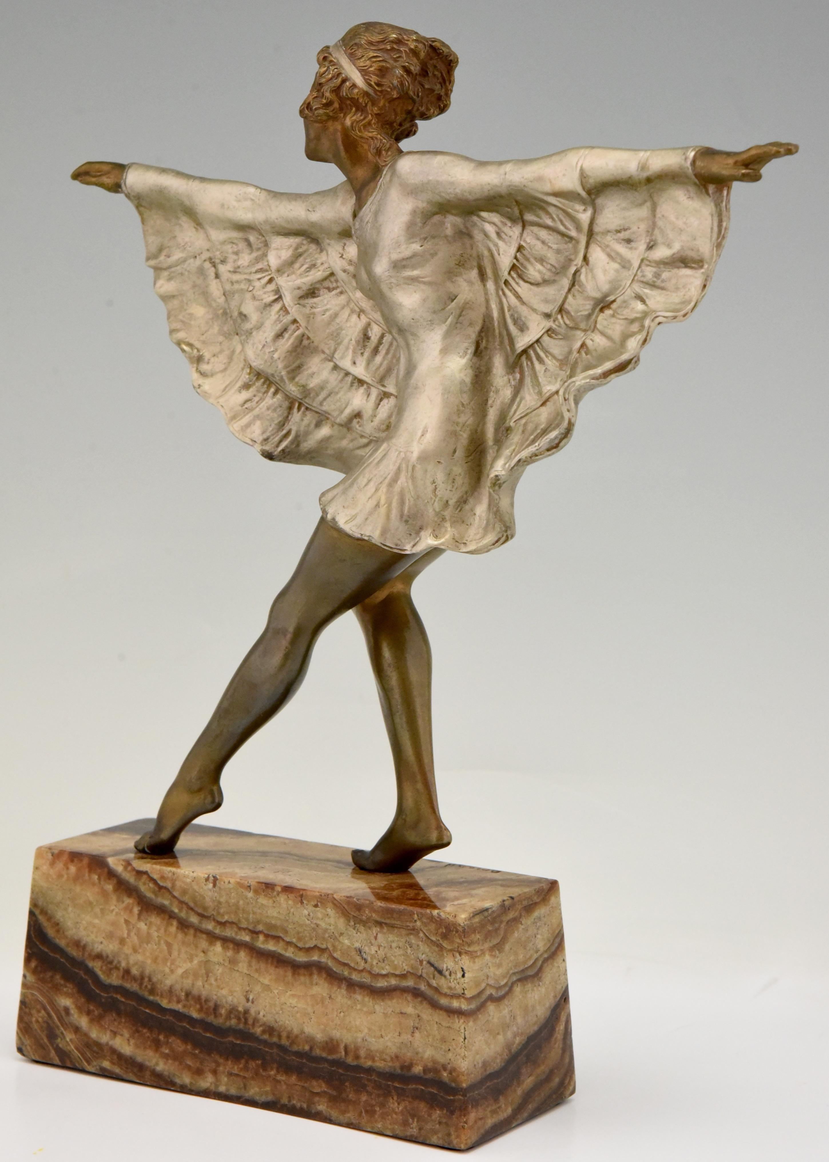 Art Deco Bronze Sculpture Dancer with Butterfly Dress Marcel Andre Bouraine 2