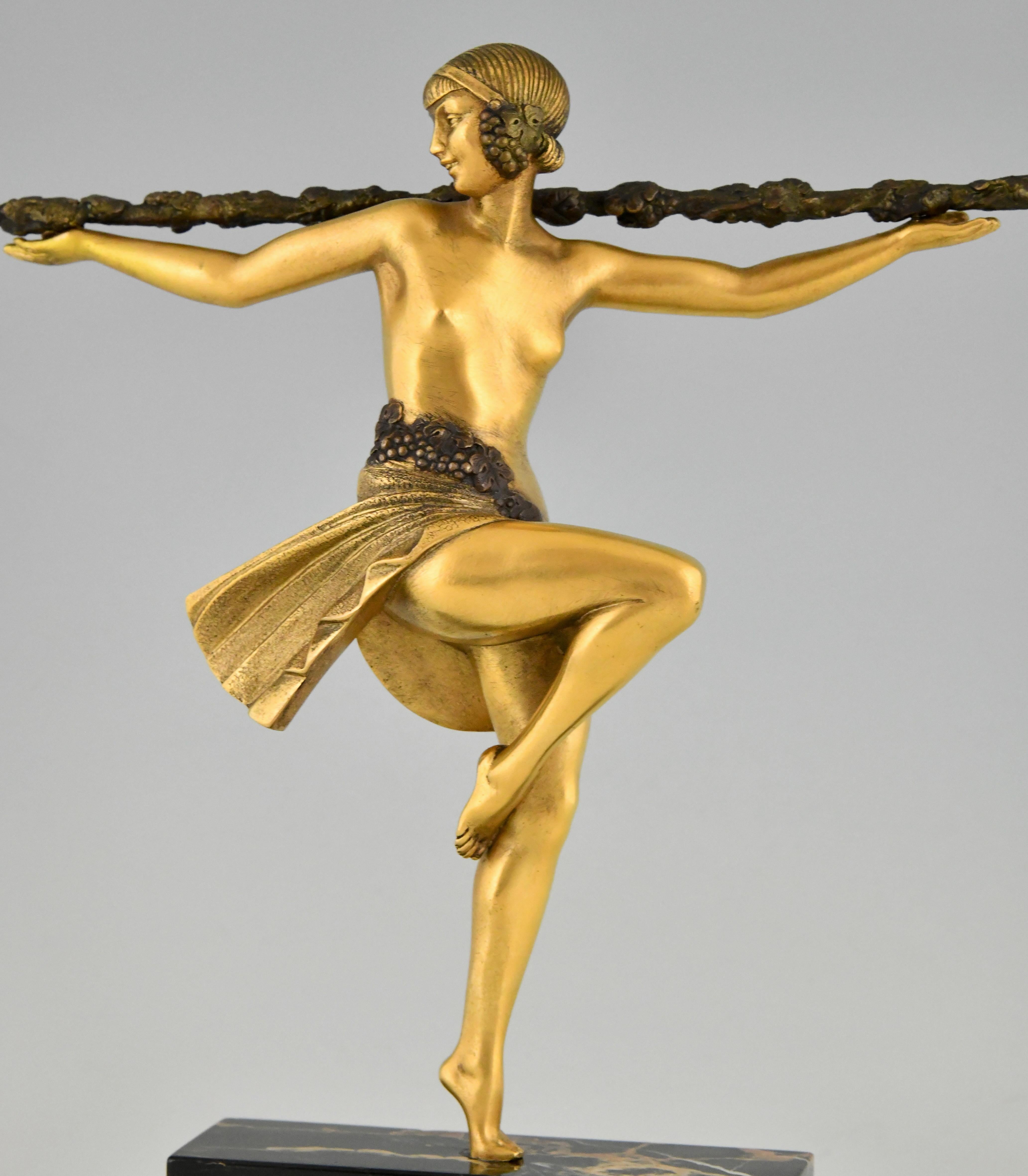 Art Deco Bronzeskulptur Tänzerin mit Thyrsus Pierre Le Faguays, Etling 1930 im Angebot 2