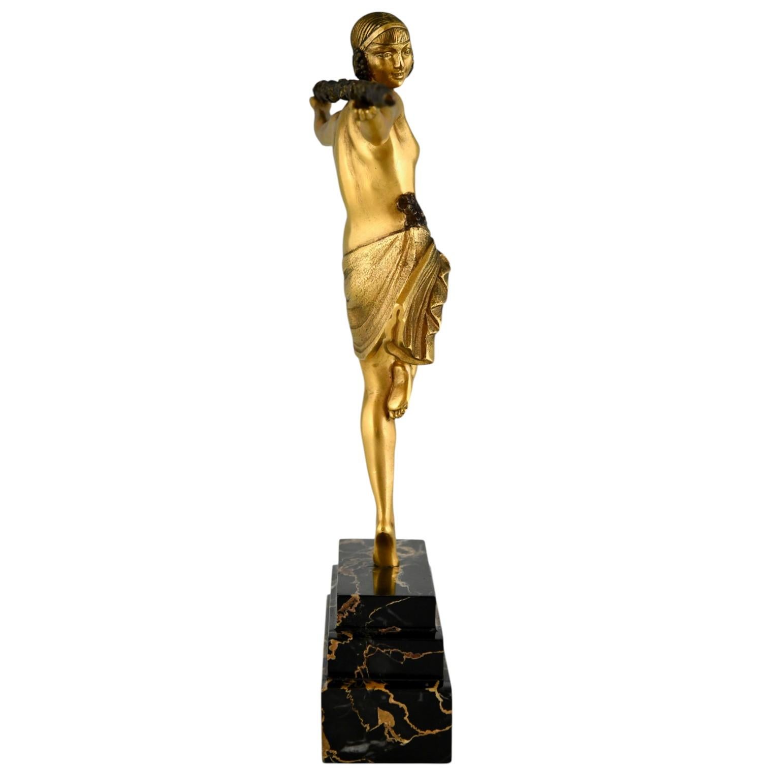 Art Deco Bronzeskulptur Tänzerin mit Thyrsus Pierre Le Faguays, Etling 1930 (Französisch) im Angebot