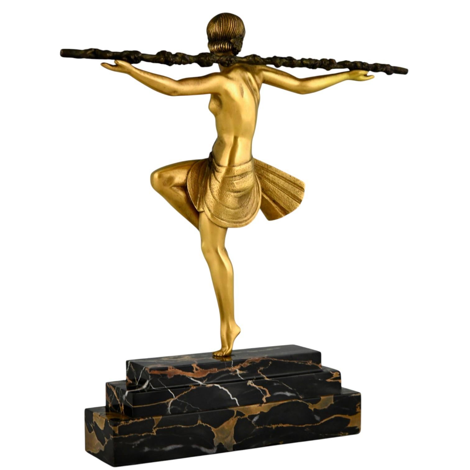 Art Deco Bronzeskulptur Tänzerin mit Thyrsus Pierre Le Faguays, Etling 1930 im Zustand „Gut“ im Angebot in Antwerp, BE