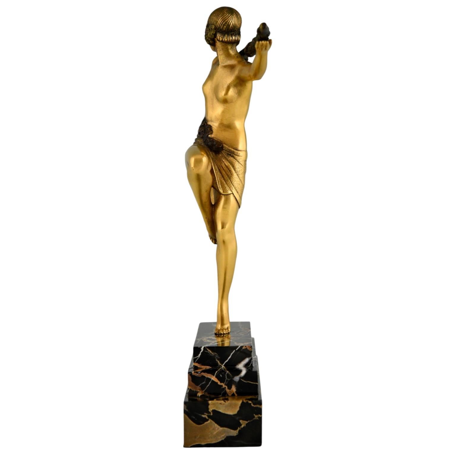 Art Deco Bronzeskulptur Tänzerin mit Thyrsus Pierre Le Faguays, Etling 1930 (Mitte des 20. Jahrhunderts) im Angebot