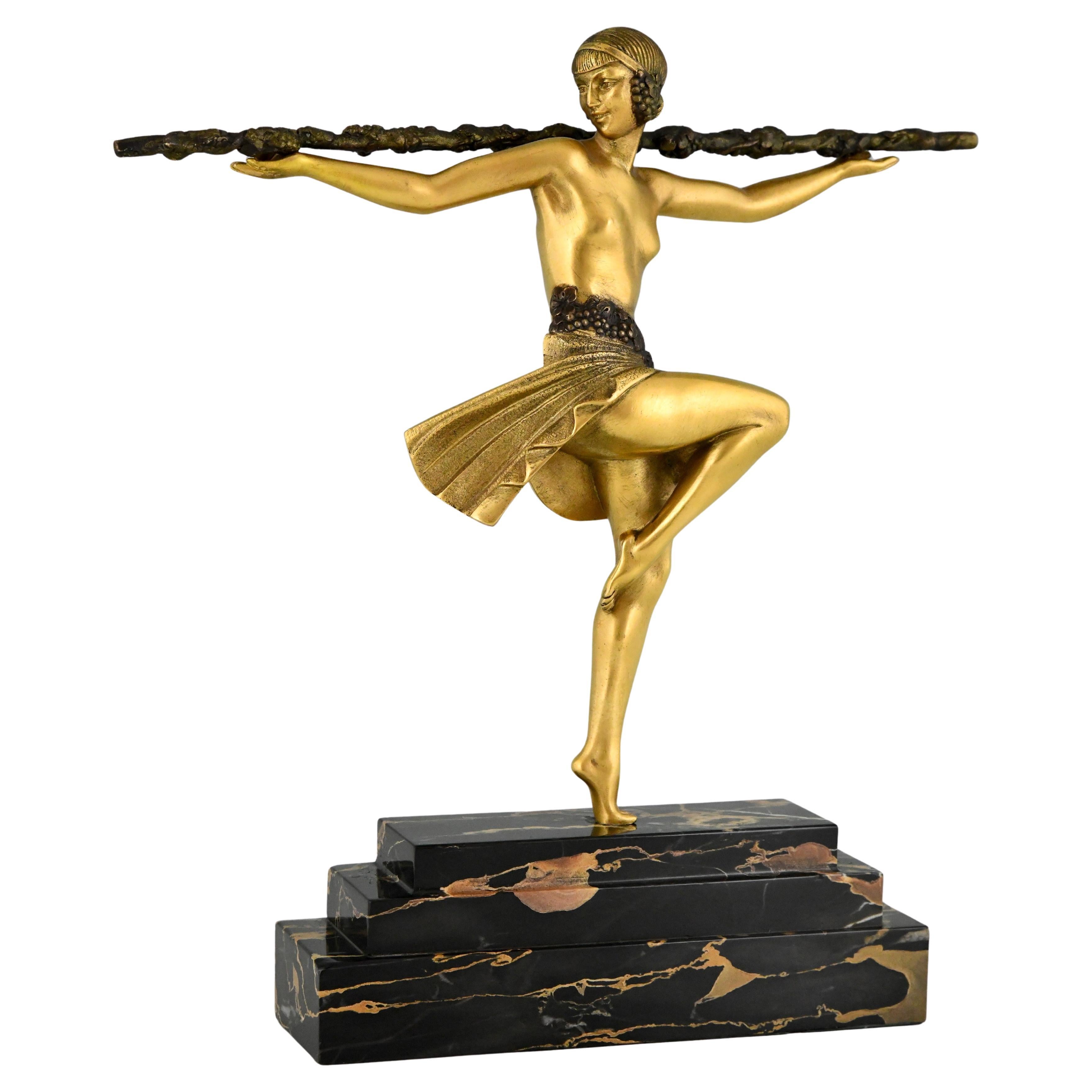 Art Deco Bronzeskulptur Tänzerin mit Thyrsus Pierre Le Faguays, Etling 1930 im Angebot