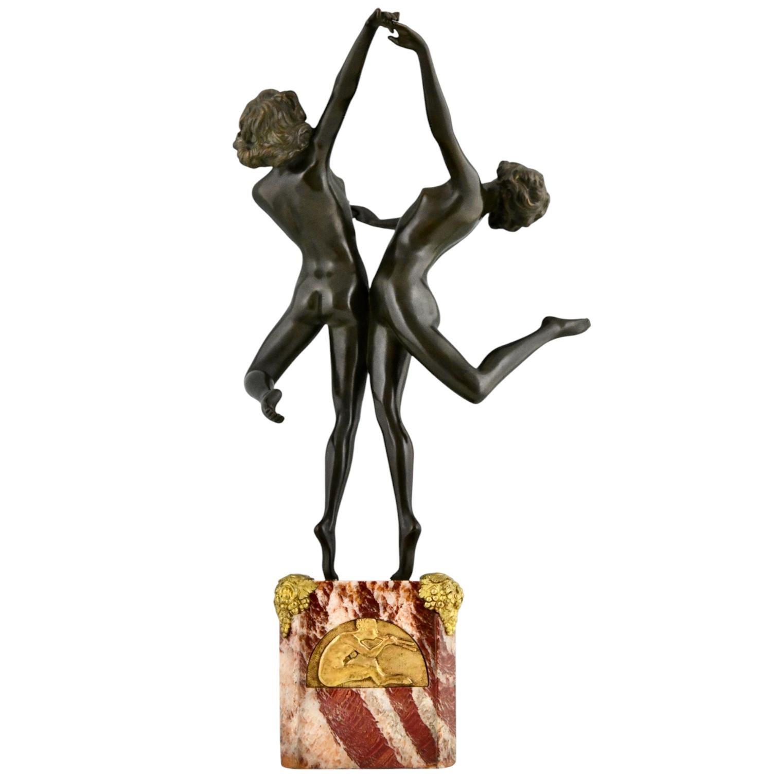 Escultura Art Déco en bronce de Claire Colnet Desnudos bailando Baile campestre 1925 Francés en venta