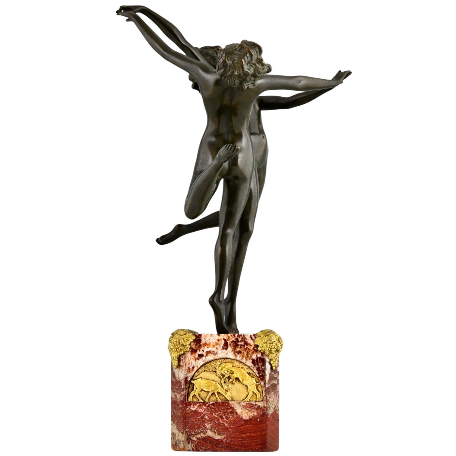 Escultura Art Déco en bronce de Claire Colnet Desnudos bailando Baile campestre 1925 Patinado en venta