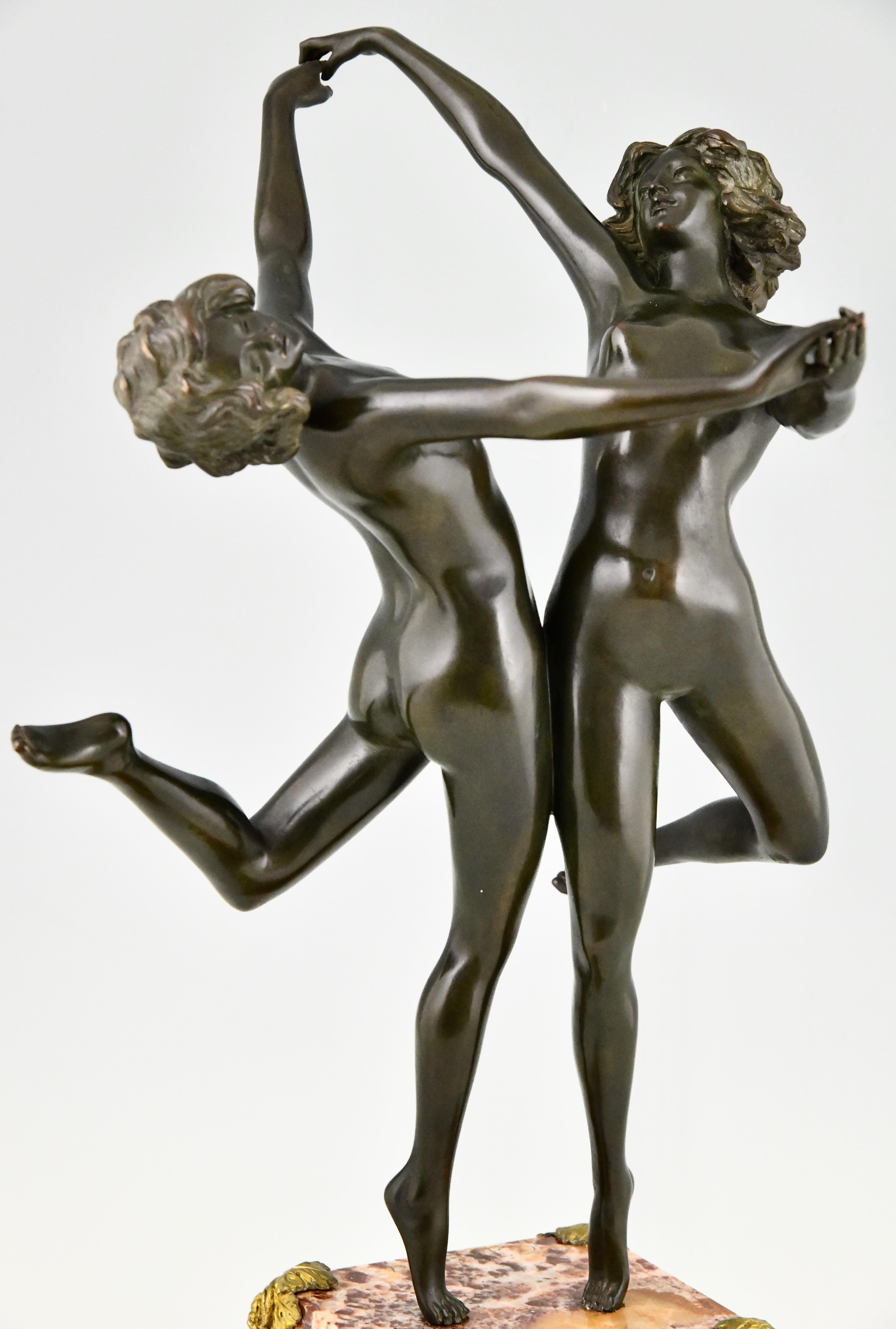 Escultura Art Déco en bronce de Claire Colnet Desnudos bailando Baile campestre 1925 principios del siglo XX en venta