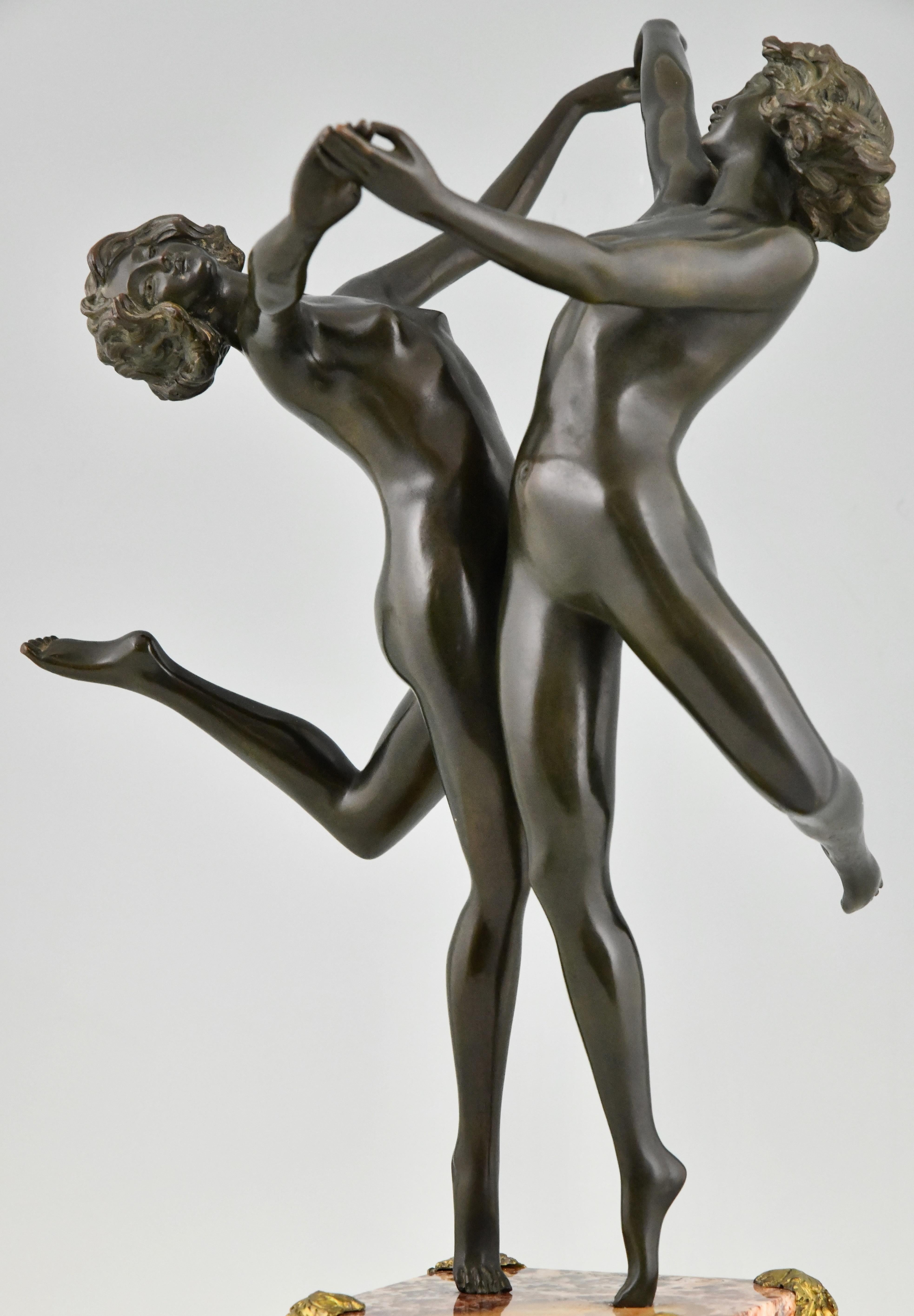 Escultura Art Déco en bronce de Claire Colnet Desnudos bailando Baile campestre 1925 Bronce en venta