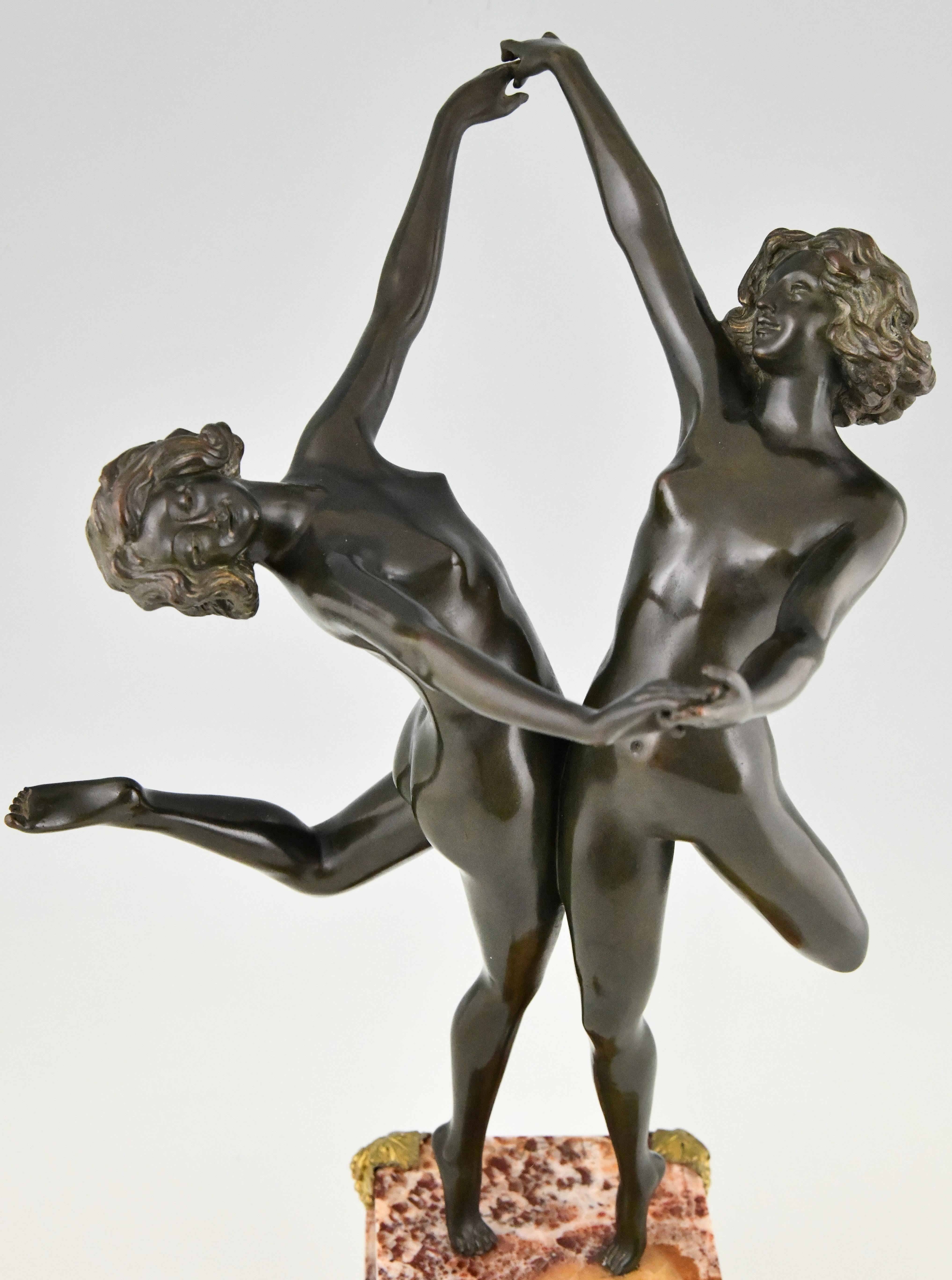 Escultura Art Déco en bronce de Claire Colnet Desnudos bailando Baile campestre 1925 en venta 1