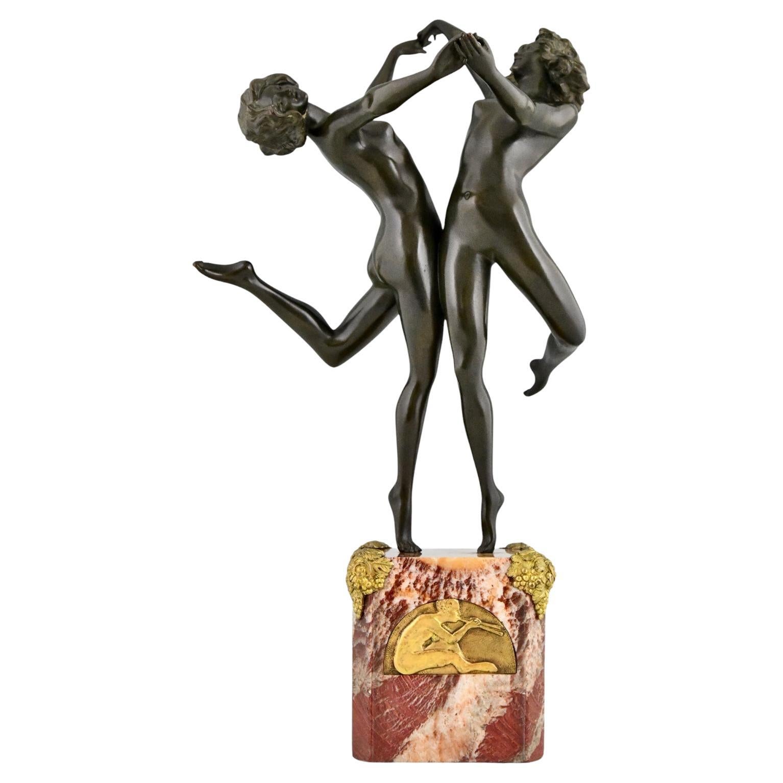 Escultura Art Déco en bronce de Claire Colnet Desnudos bailando Baile campestre 1925