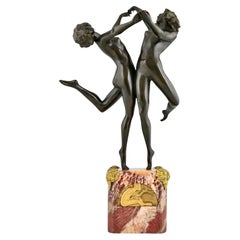 Escultura Art Déco en bronce de Claire Colnet Desnudos bailando Baile campestre 1925