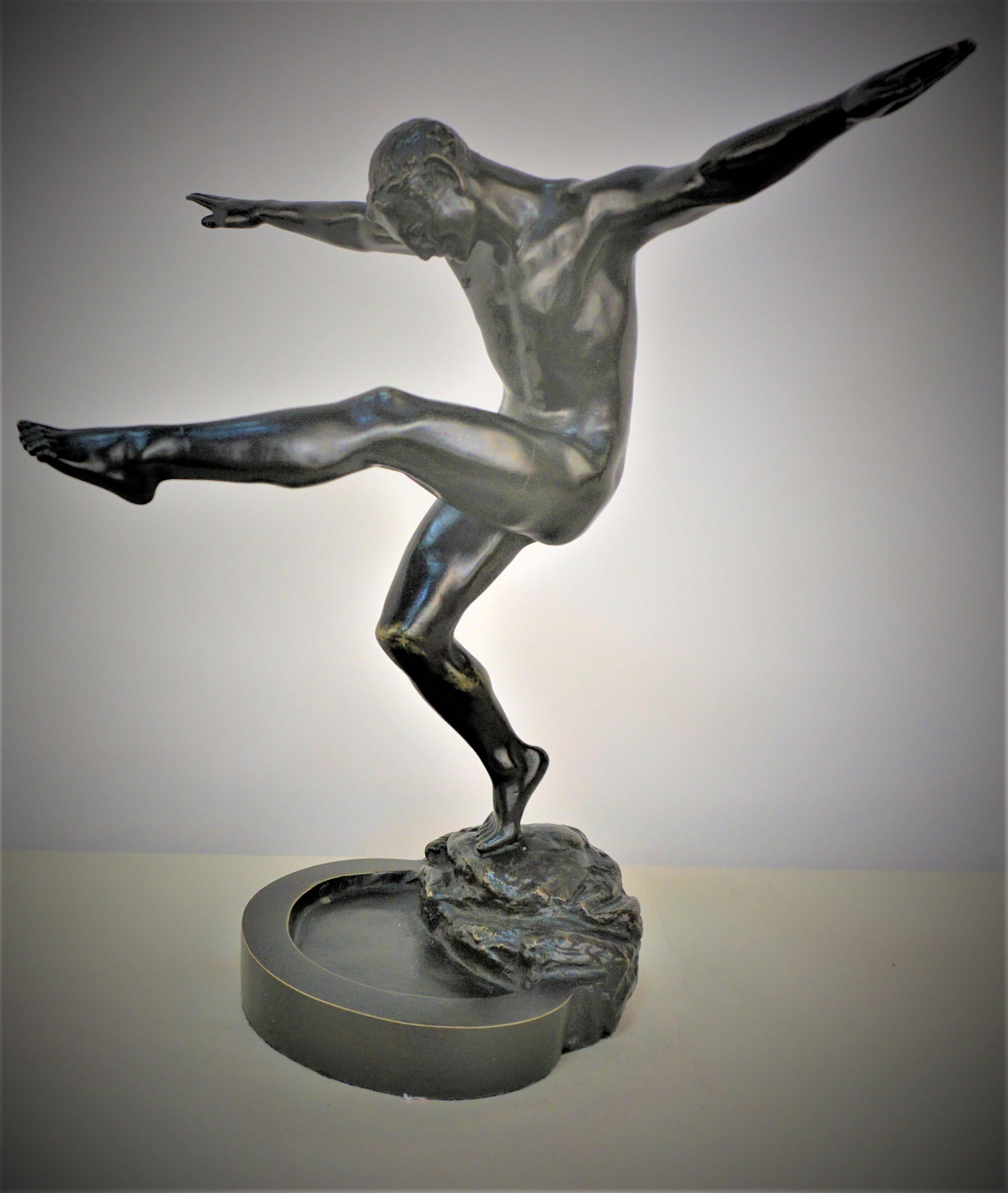 French Art Deco Bronze Sculpture Dancing Satyr 