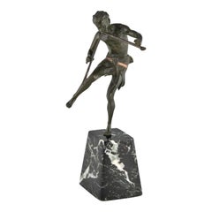 Escultura Art Decó de bronce Sátiro bailarín con flautas Edouard Drouot  1920 Francia