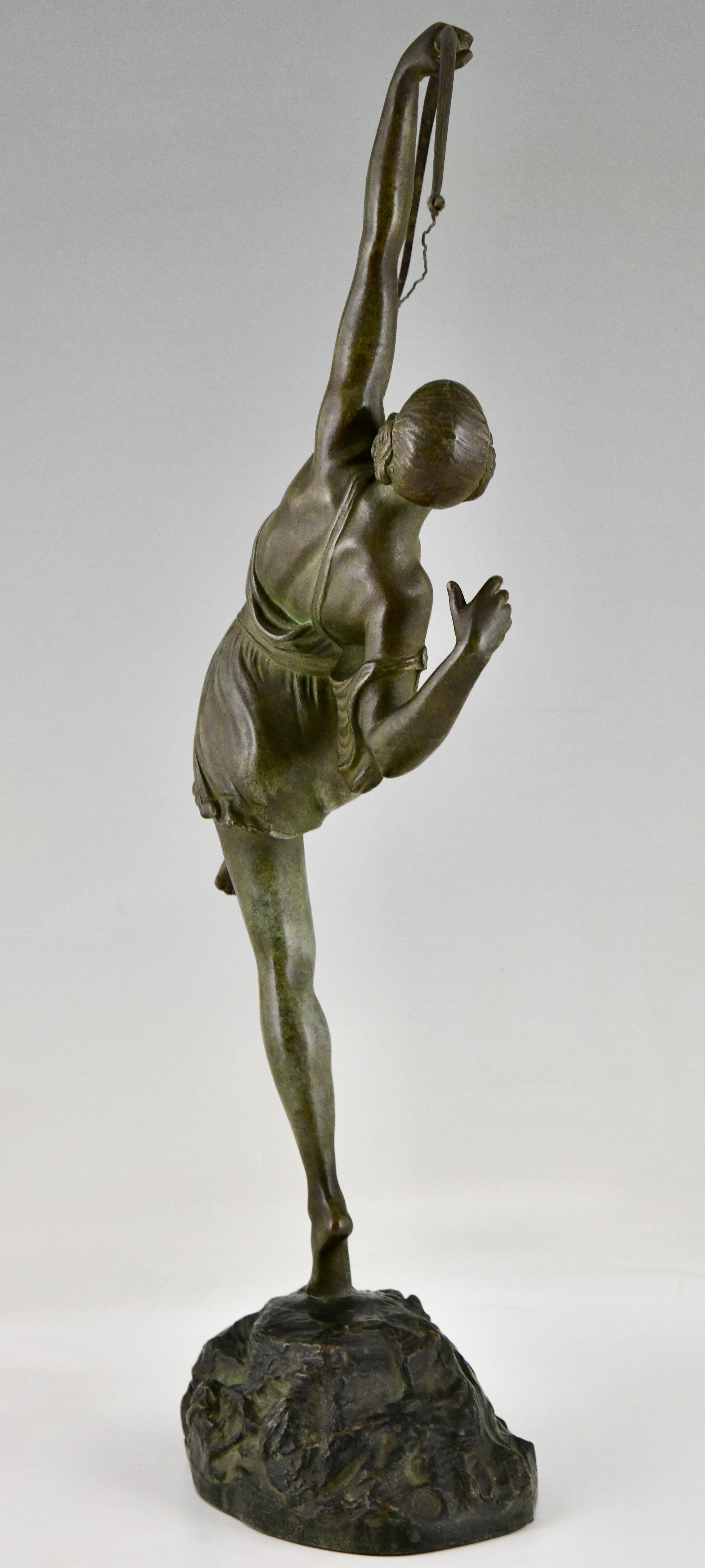 Art Deco Bronze Sculpture Diana Woman with Bow by Pierre Le Faguays 1925 1