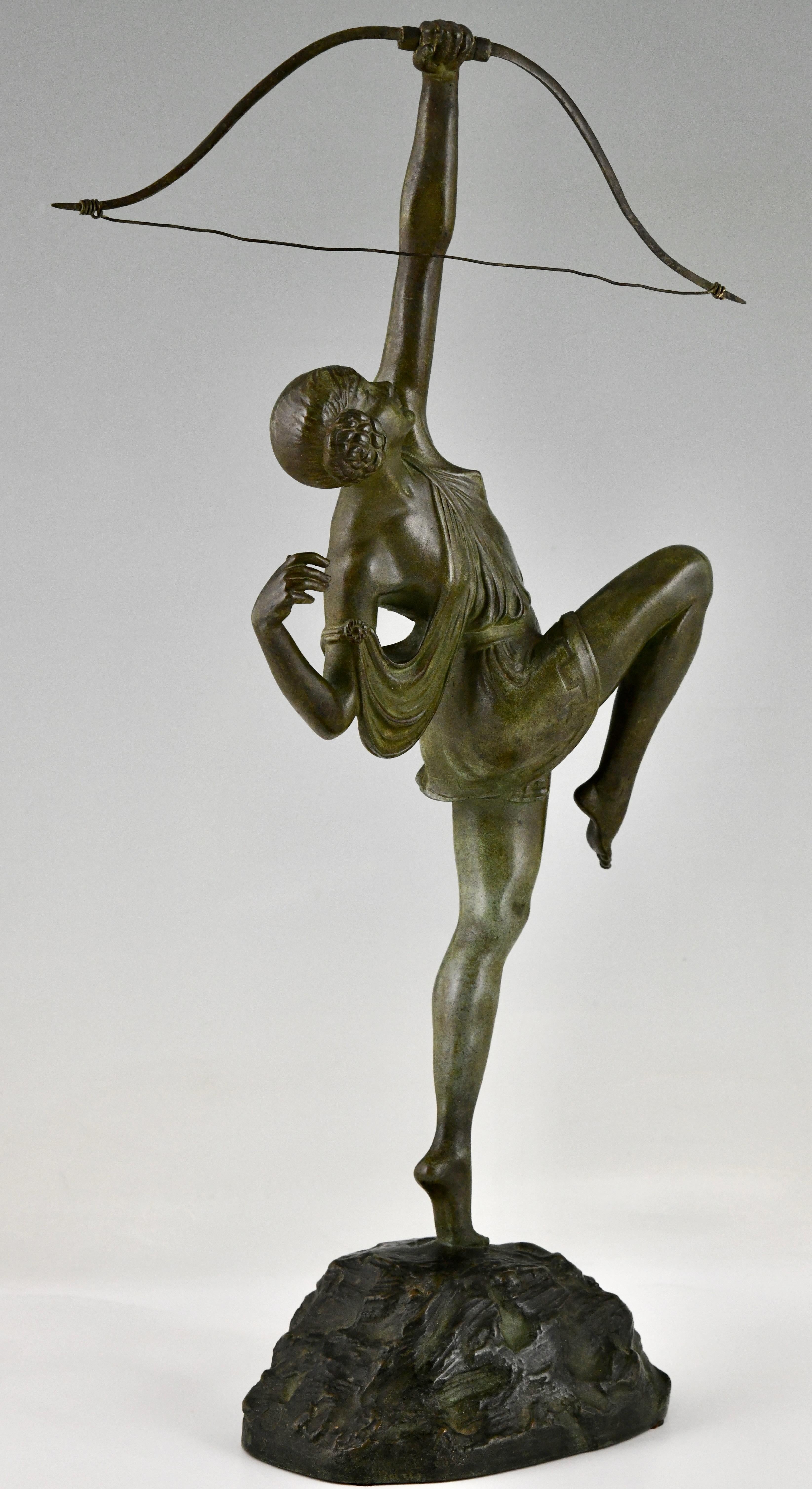 Art Deco Bronze Sculpture Diana Woman with Bow by Pierre Le Faguays 1925 2