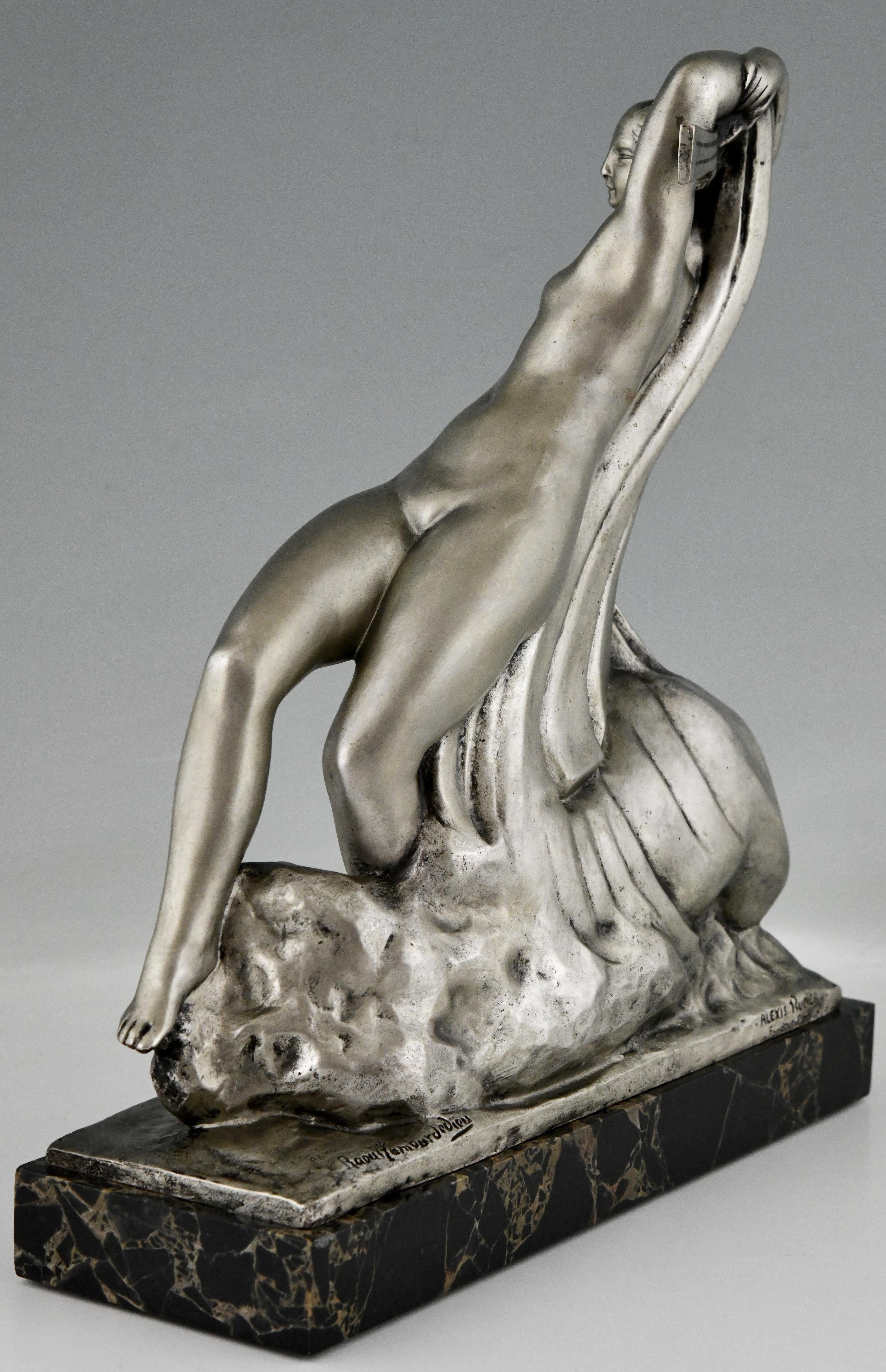 Art Deco Bronze Sculpture Draped Nude & Kneeling Man by Raoul Lamourdedieu, 1920 For Sale 1