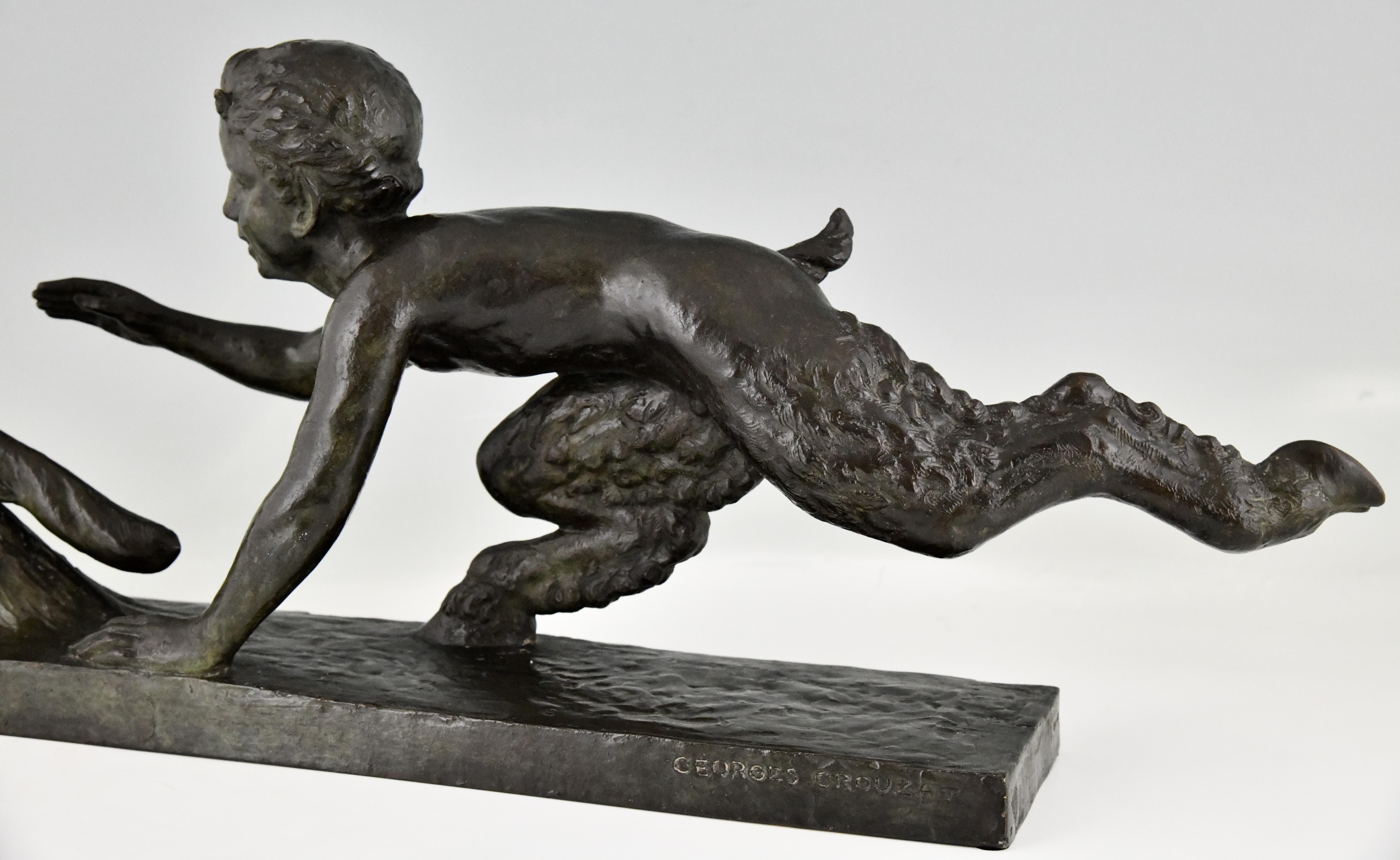 Art déco-Bronze-Skulptur Faun und Eichhörnchen aus dem Art déco-Stil von Georges Crouzat, 1934 im Angebot 4
