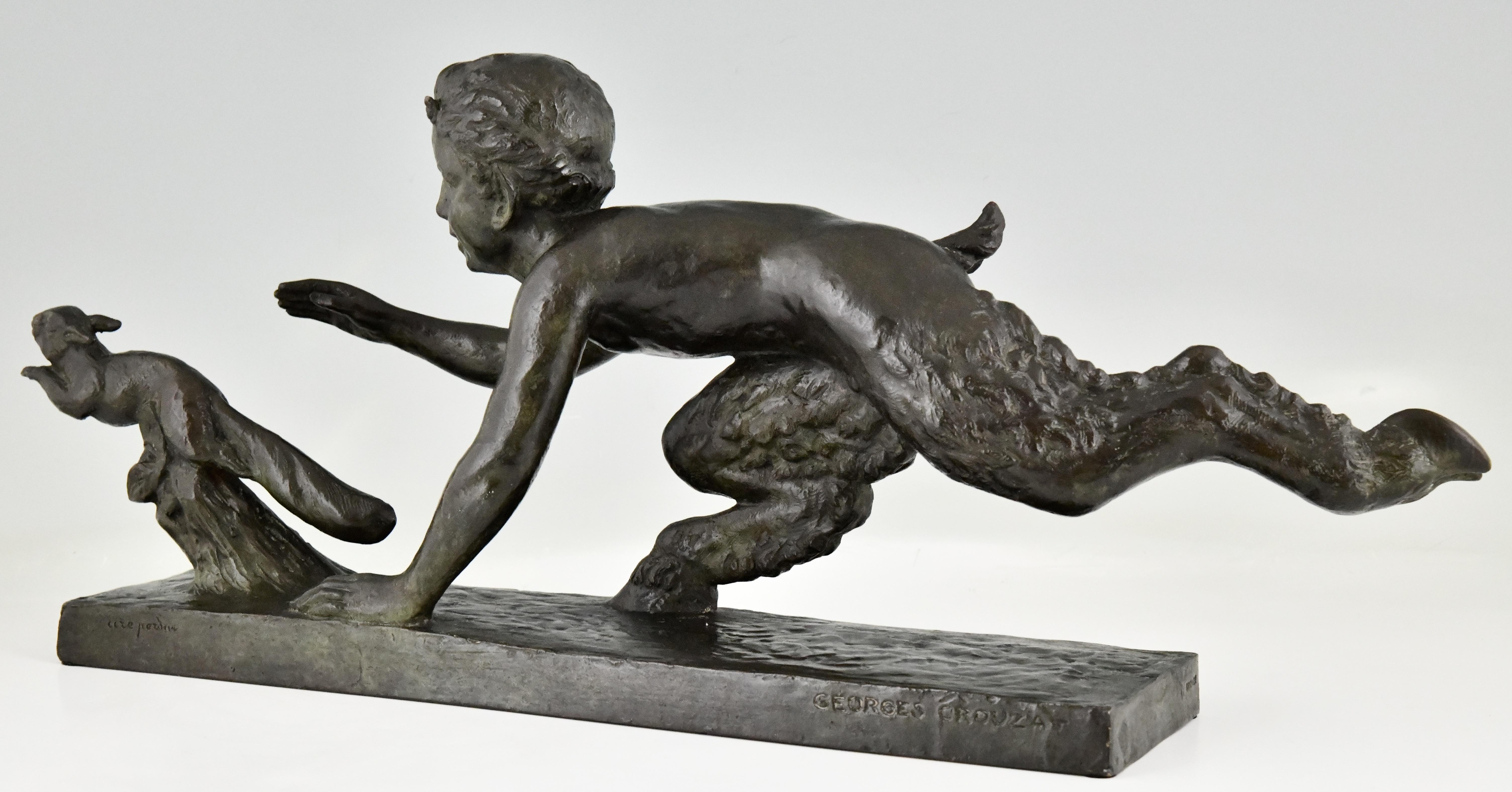 Art Deco Bronze Sculpture Faun and Squirrel by Georges Crouzat, 1934 For Sale 3