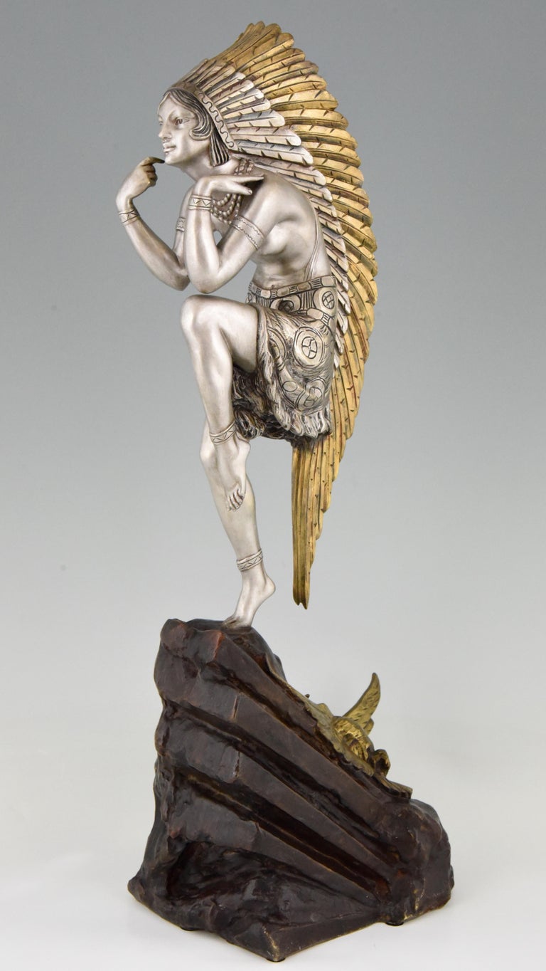 Art Deco Bronze Sculpture Female Indian Dancer with Headdress by Marcel Bouraine at 1stDibs