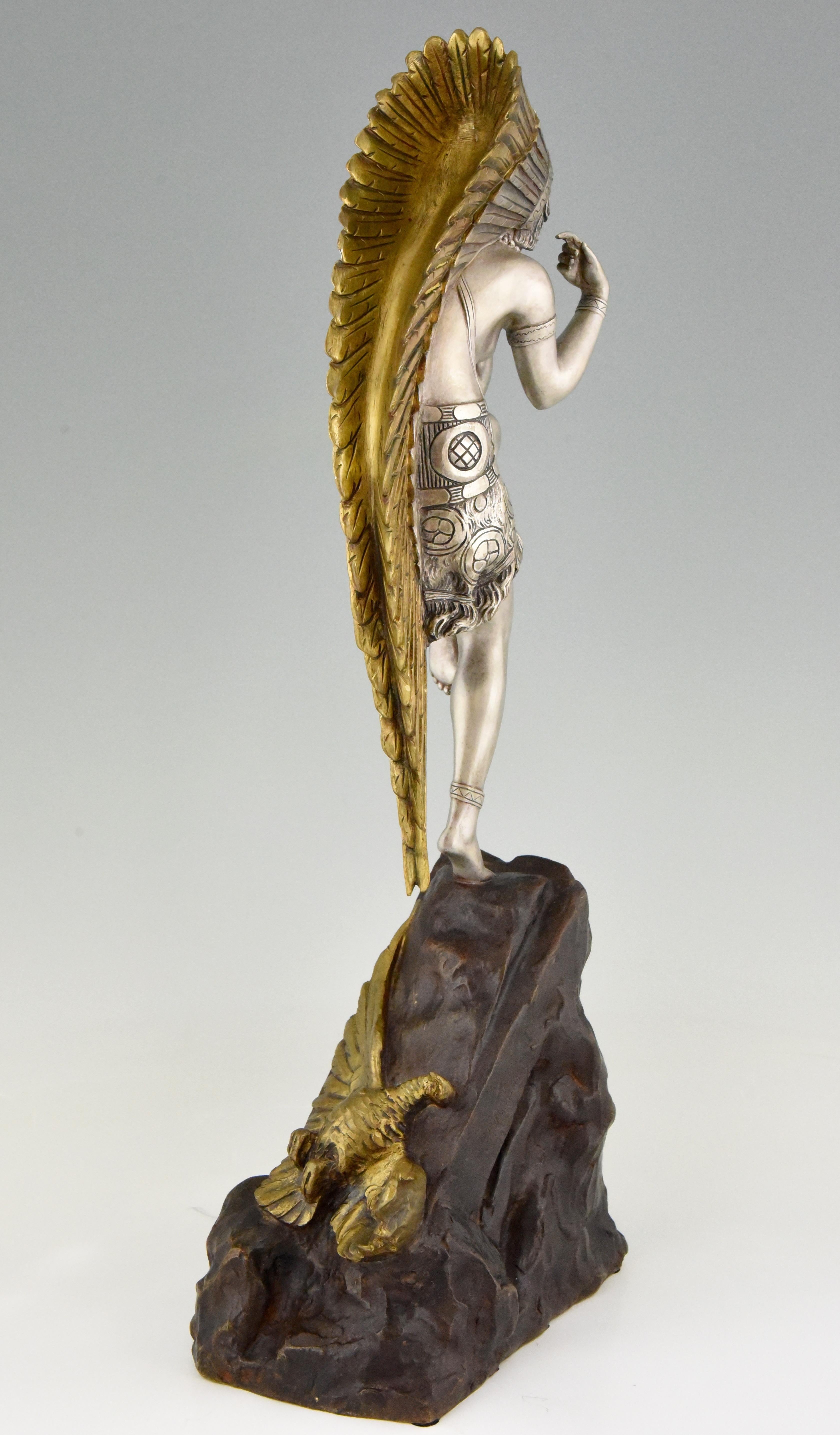 Art Deco Bronze Sculpture Female Indian Dancer with Headdress by Marcel Bouraine 1