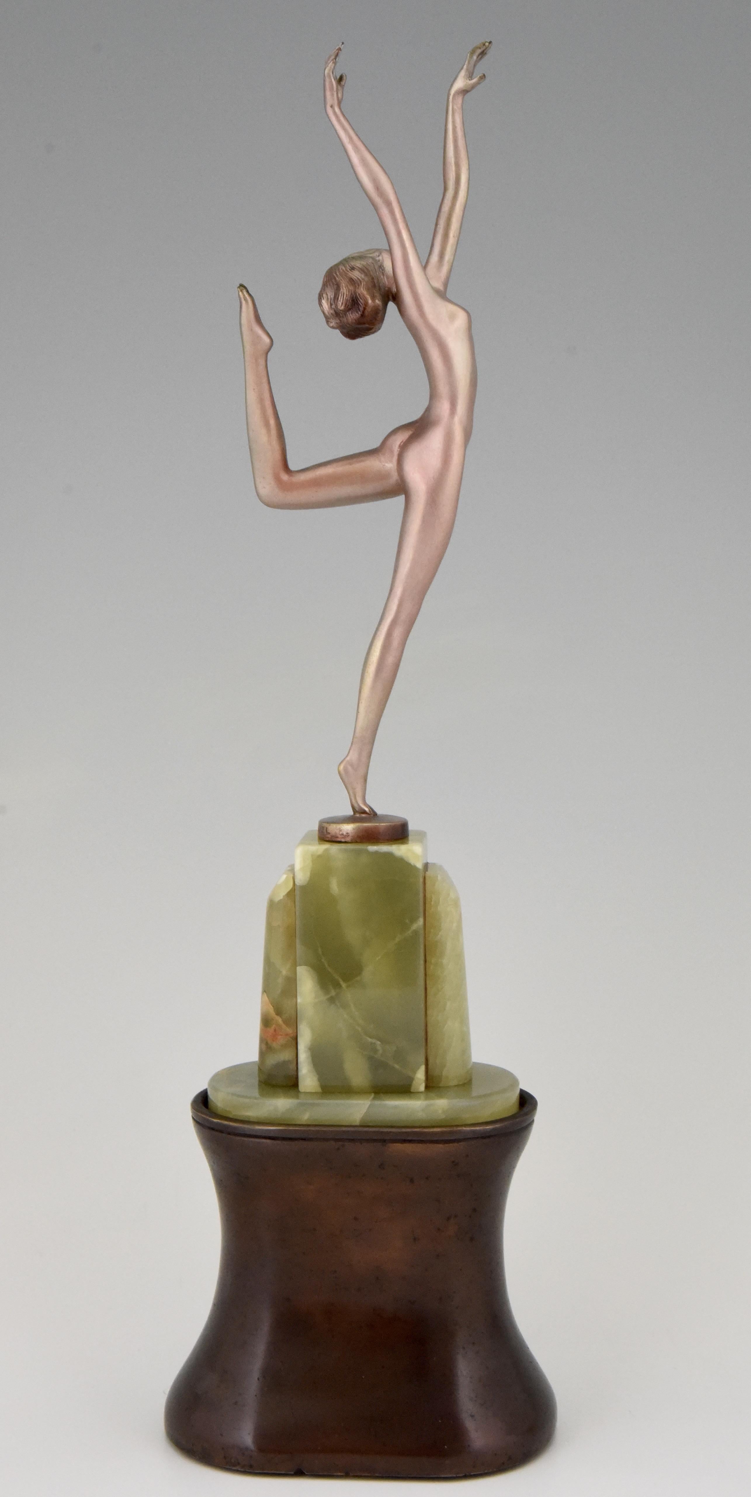 Art-déco-Bronze-Skulptur der weiblichen Akt Tänzerin Joseph Lorenzl, 1925, Österreich (Patiniert)