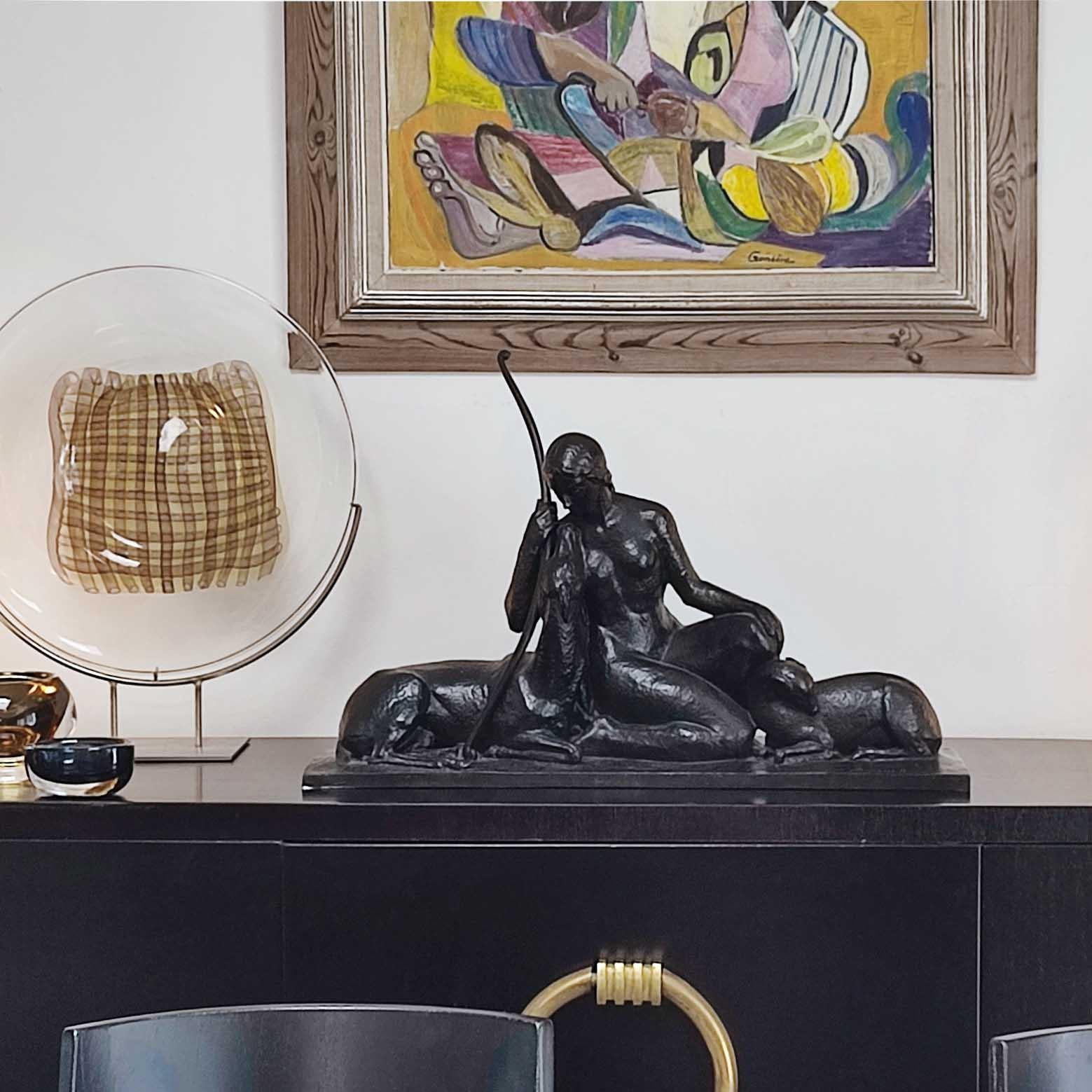Art Deco Bronze Sculpture Goddess of the Hunt by Andre Lavaysse, Susse Freres For Sale 4