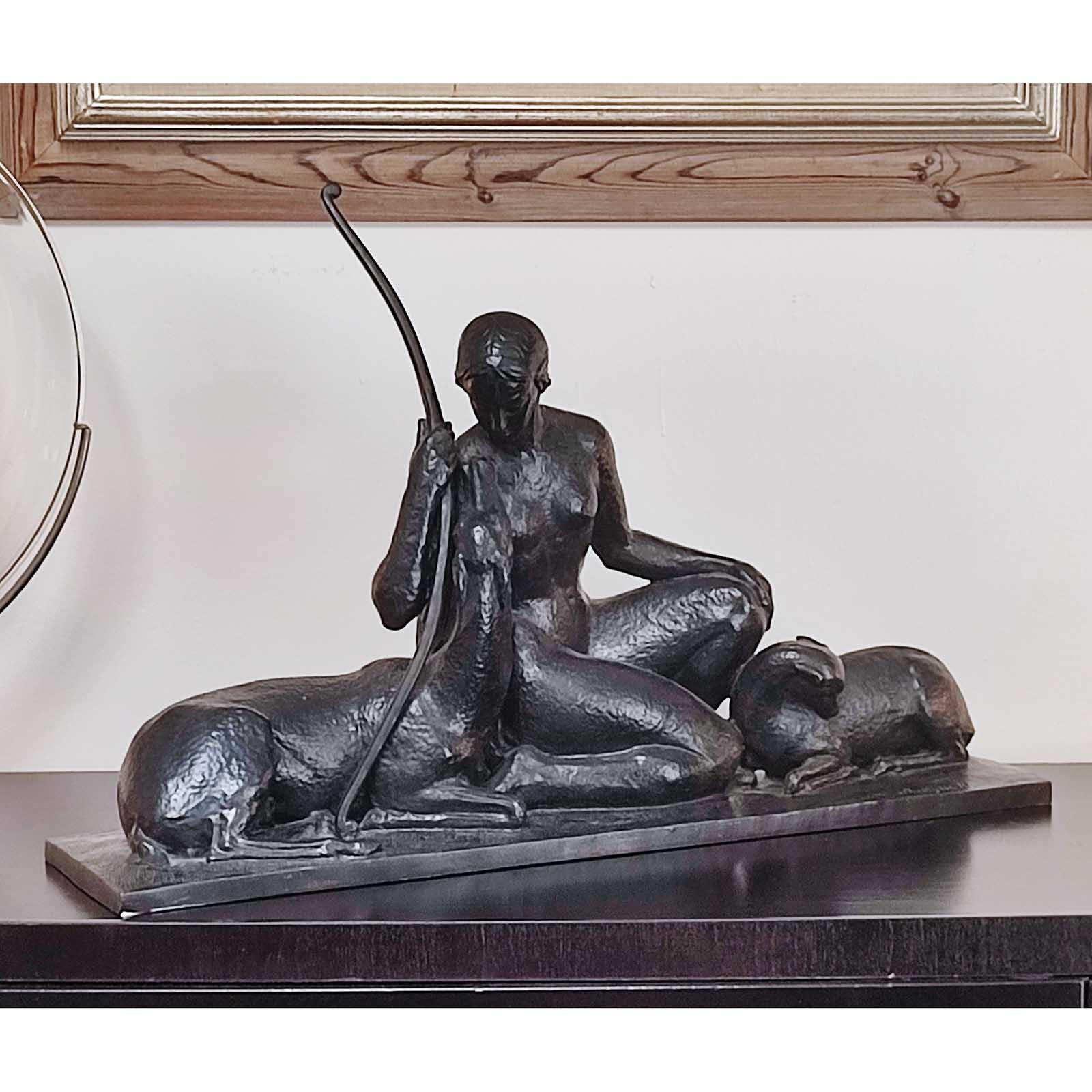 Art Deco Bronze Sculpture Goddess of the Hunt by Andre Lavaysse, Susse Freres For Sale 1