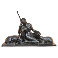 Antique Art Deco Bronze Sculpture Goddess of the Hunt by Andre Lavaysse, Susse Freres