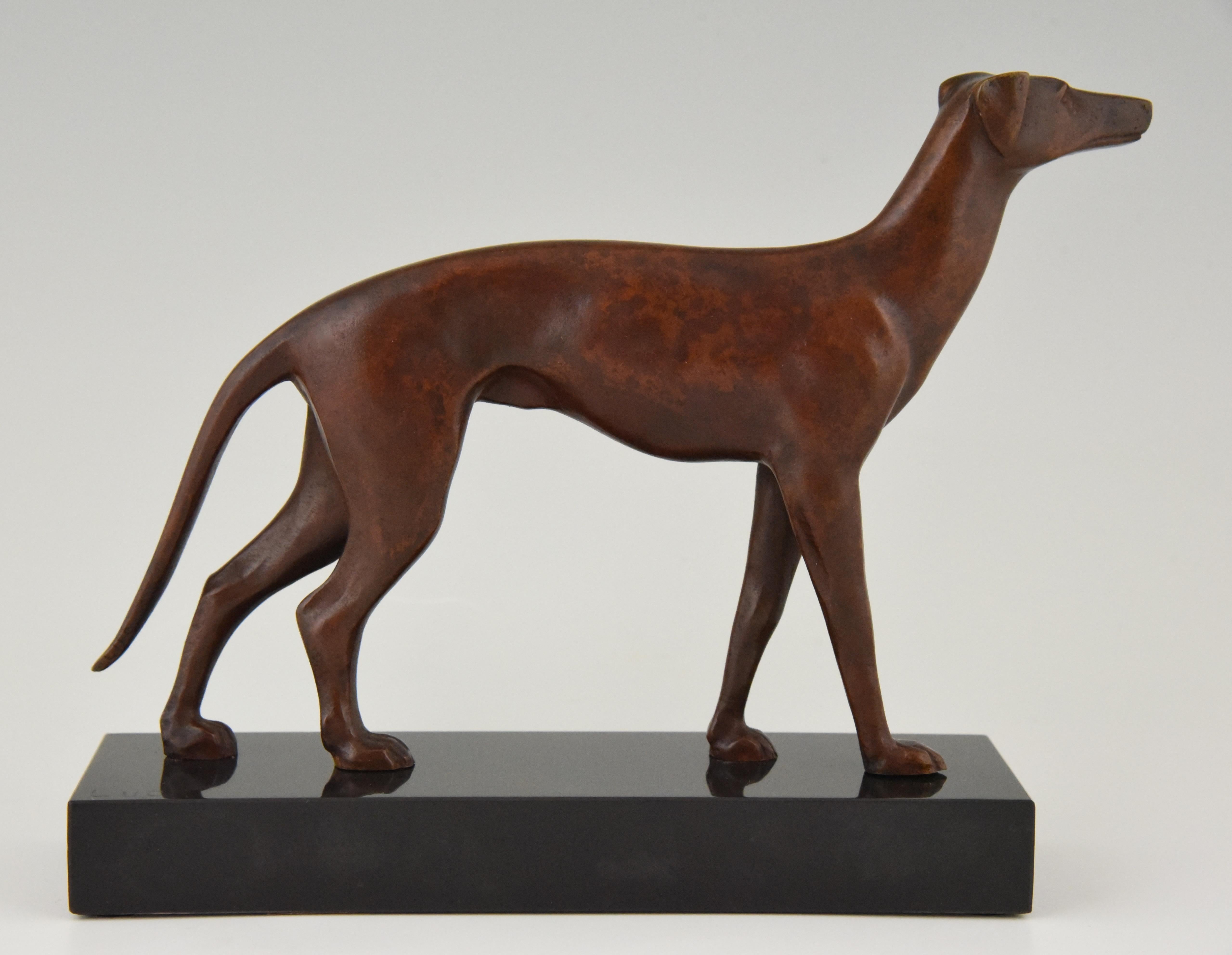 French Art Deco Bronze Sculpture Greyhound Dog Jean Luc 1930 France