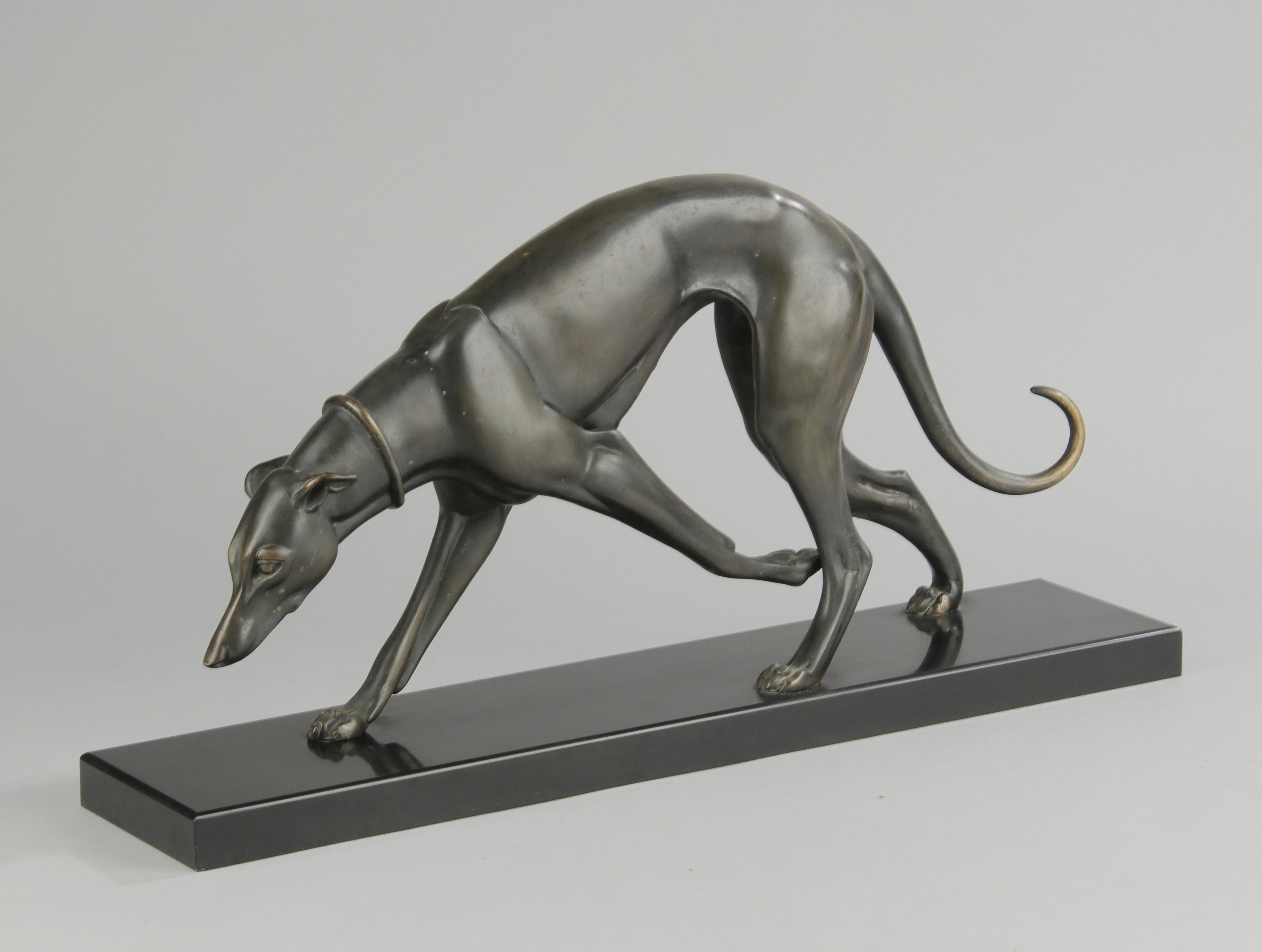 Art Deco Bronze-Skulptur Windhund / Whippet von Irénée Rochard im Angebot 2