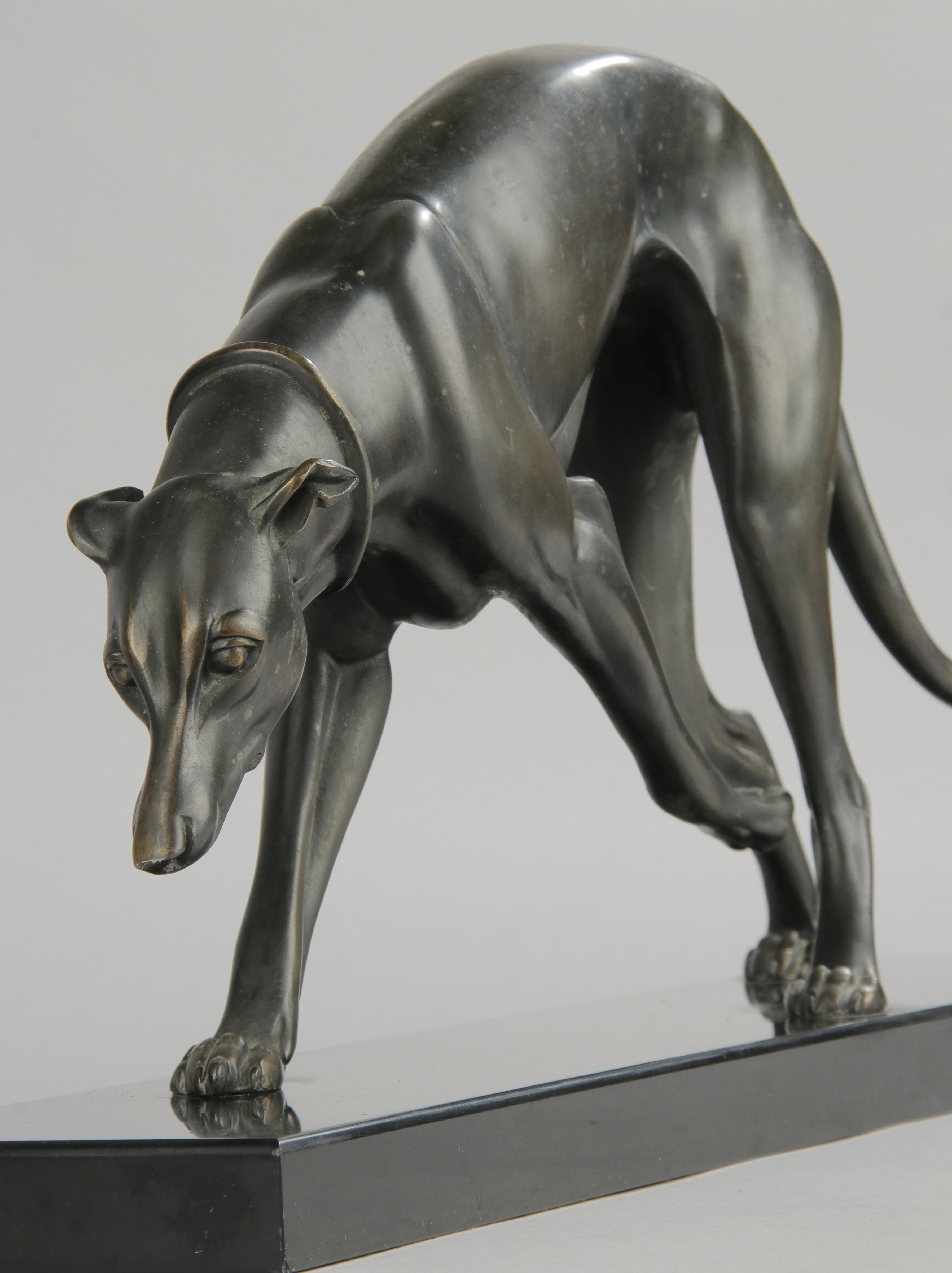 Art Deco Bronze Sculpture Greyhound / Whippet by Irénée Rochard For Sale 7