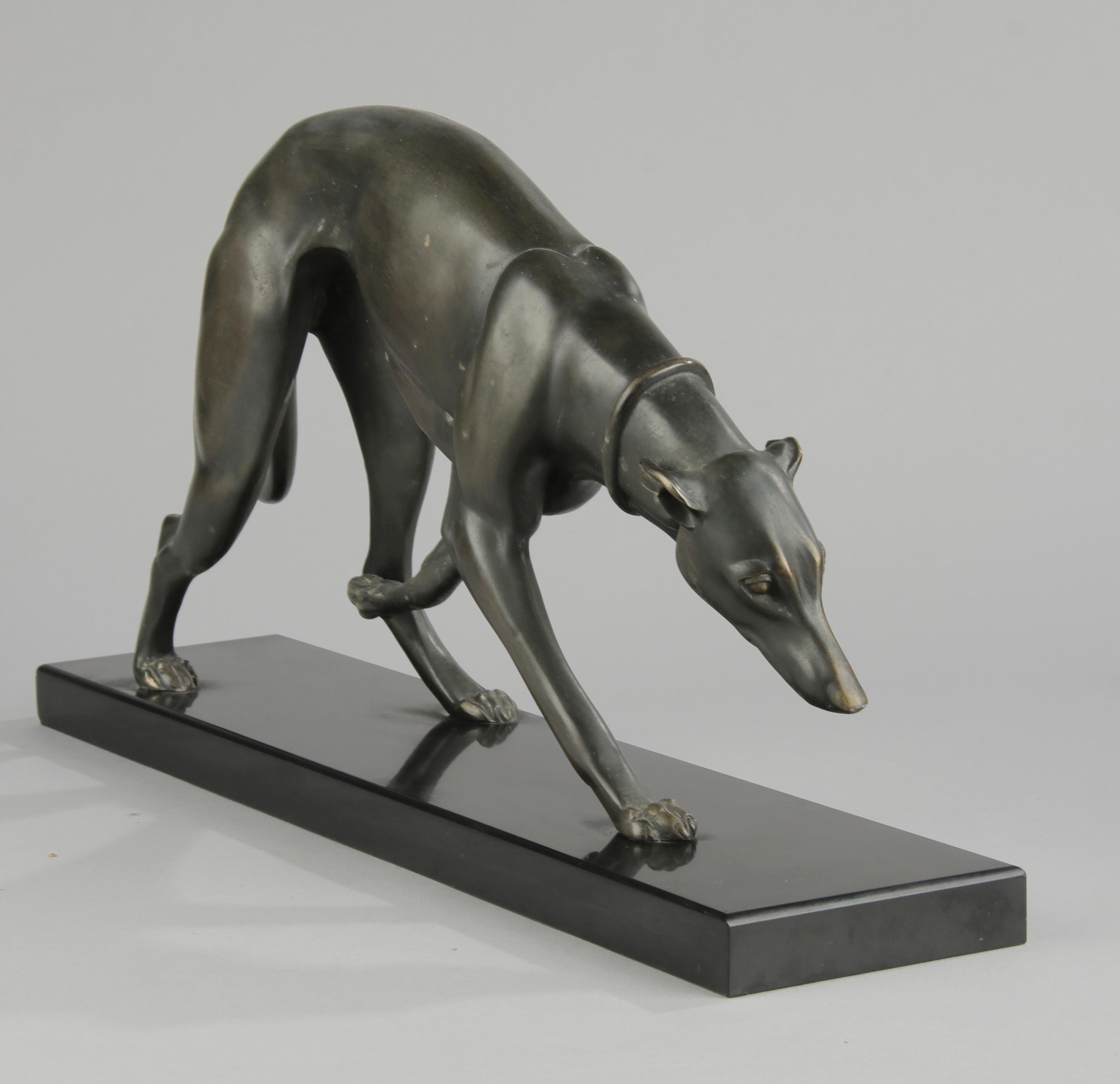 Art Deco Bronze Sculpture Greyhound / Whippet by Irénée Rochard For Sale 9