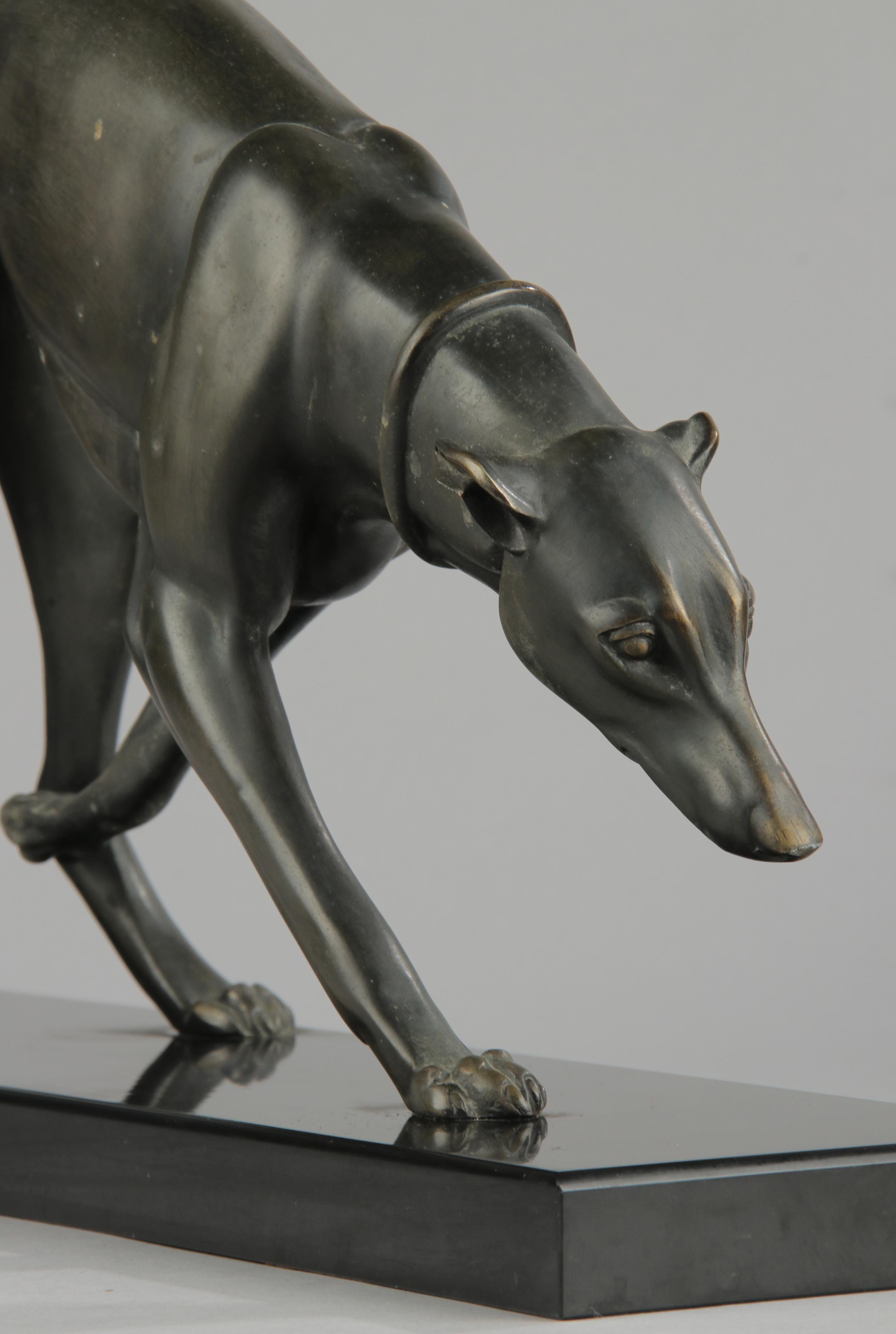 Art Deco Bronze Sculpture Greyhound / Whippet by Irénée Rochard For Sale 10