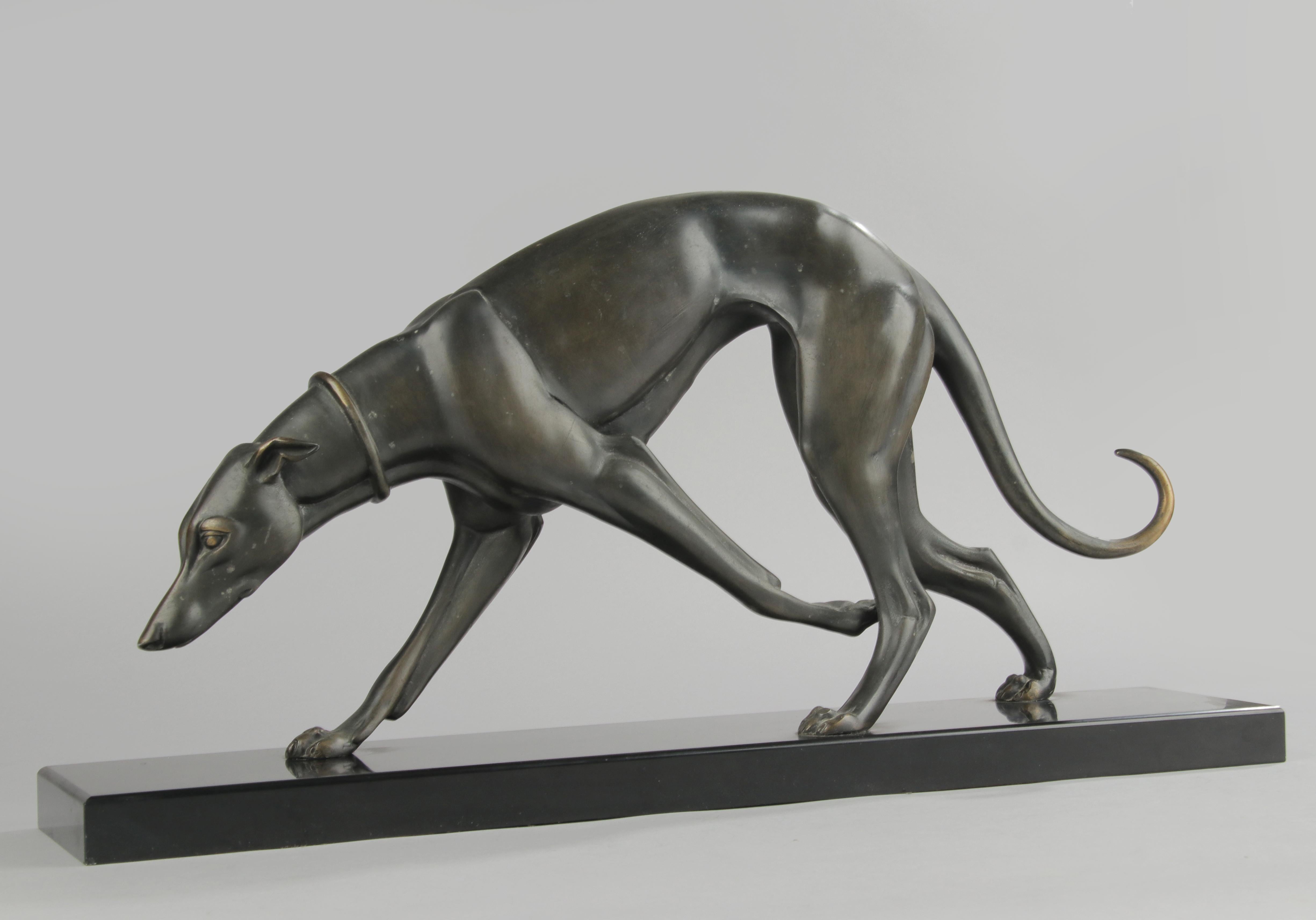 Art Deco Bronze-Skulptur Windhund / Whippet von Irénée Rochard im Angebot 10