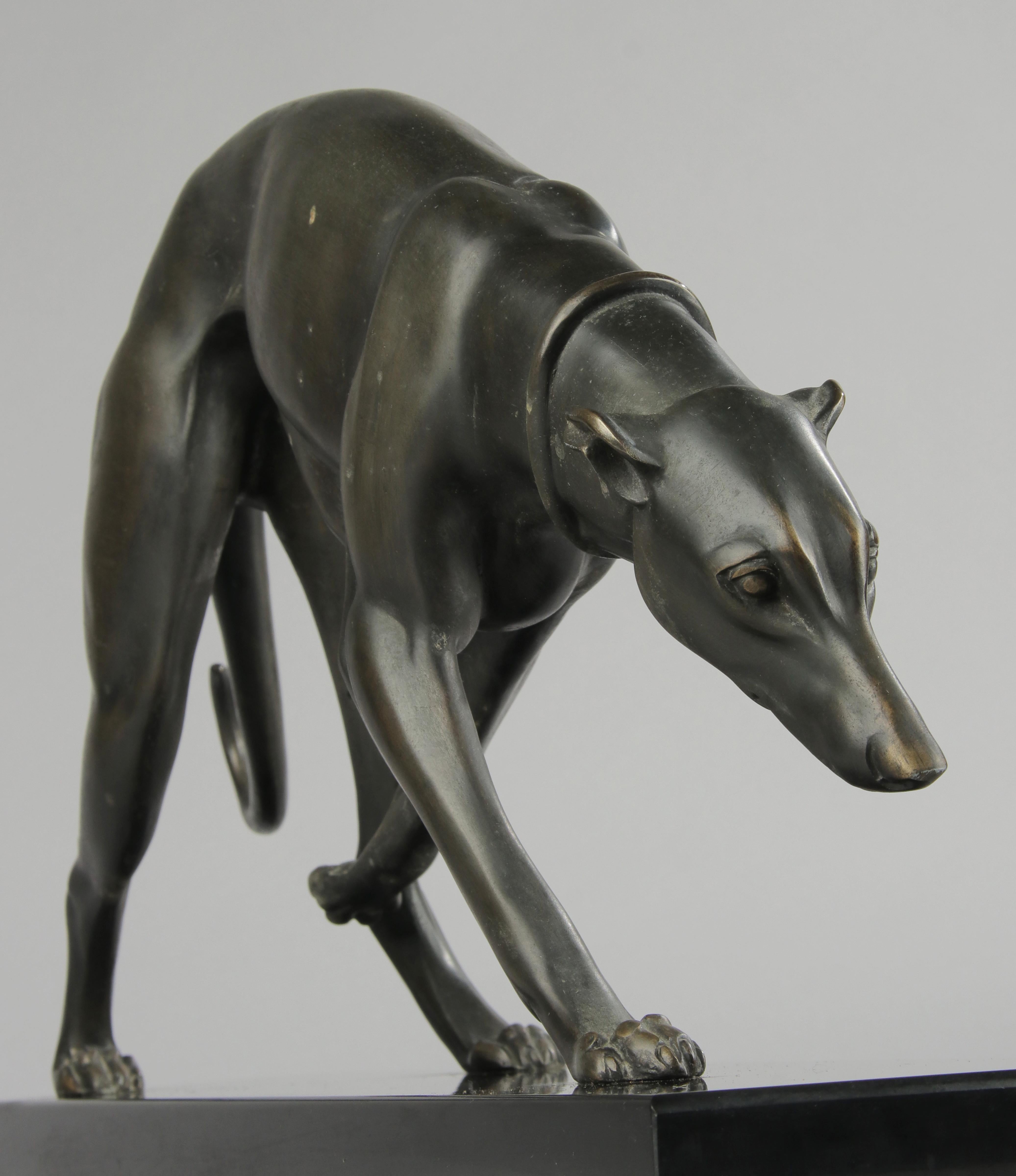 Art Deco Bronze Sculpture Greyhound / Whippet by Irénée Rochard For Sale 12