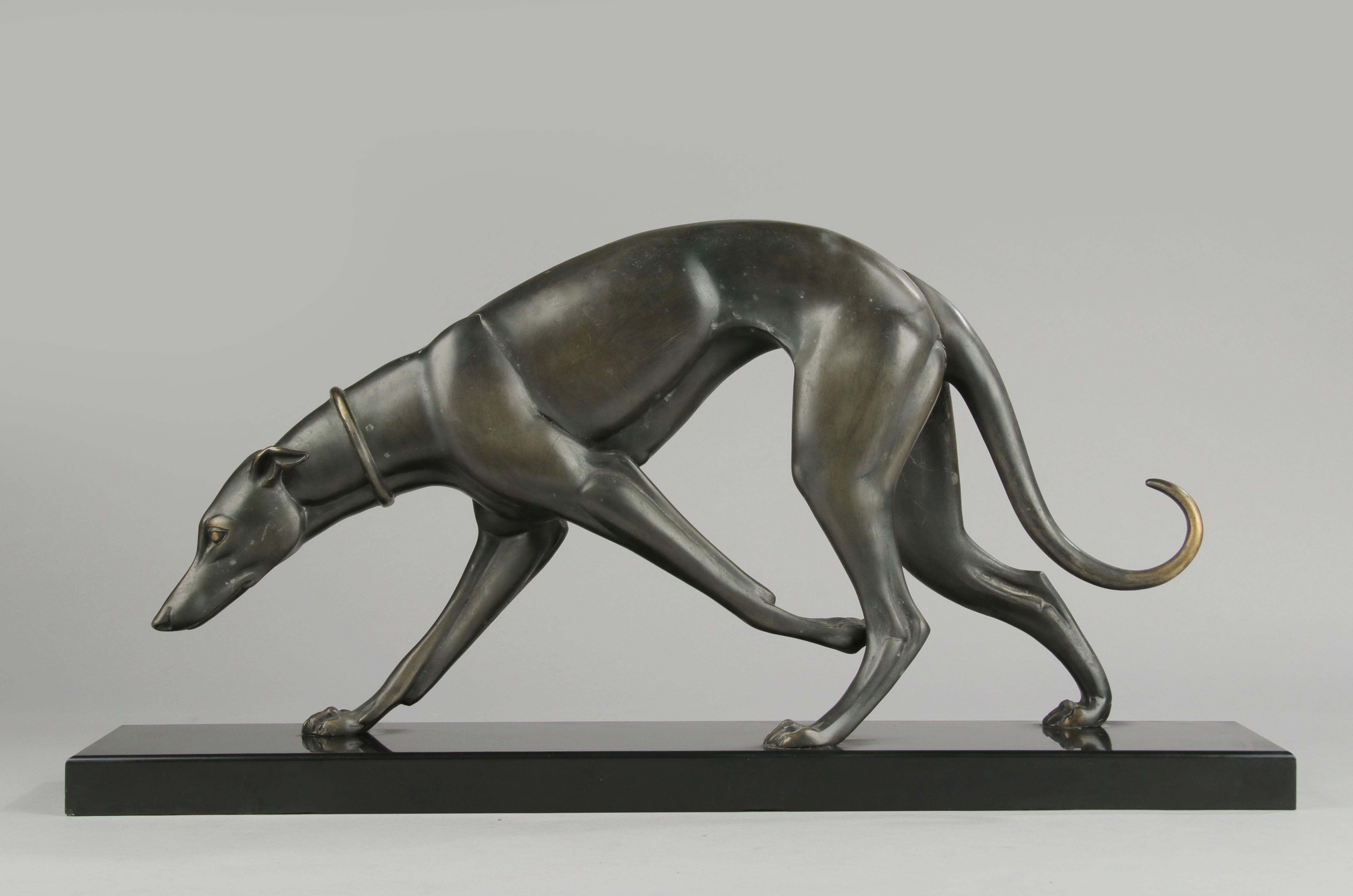 French Art Deco Bronze Sculpture Greyhound / Whippet by Irénée Rochard For Sale