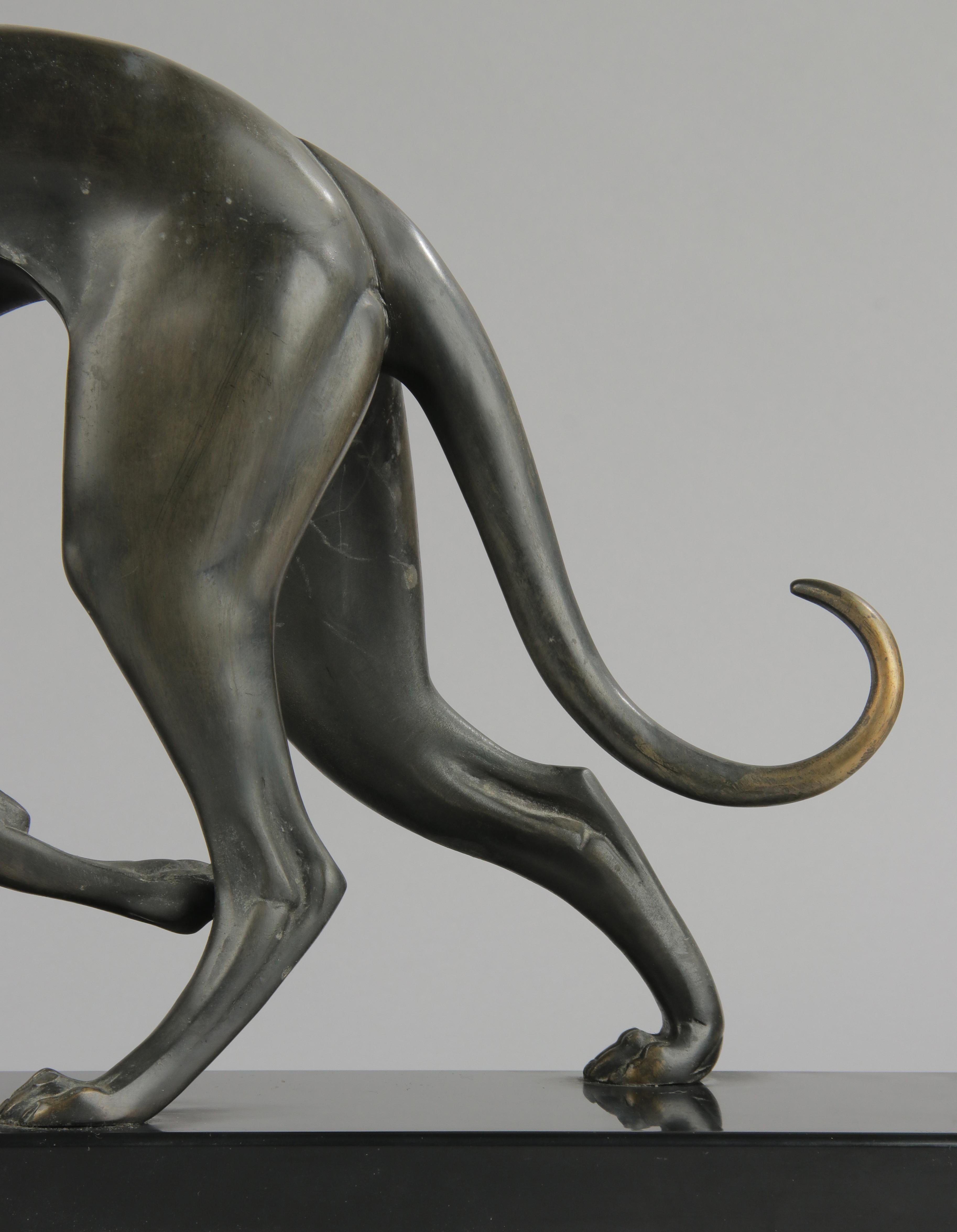 Cast Art Deco Bronze Sculpture Greyhound / Whippet by Irénée Rochard For Sale