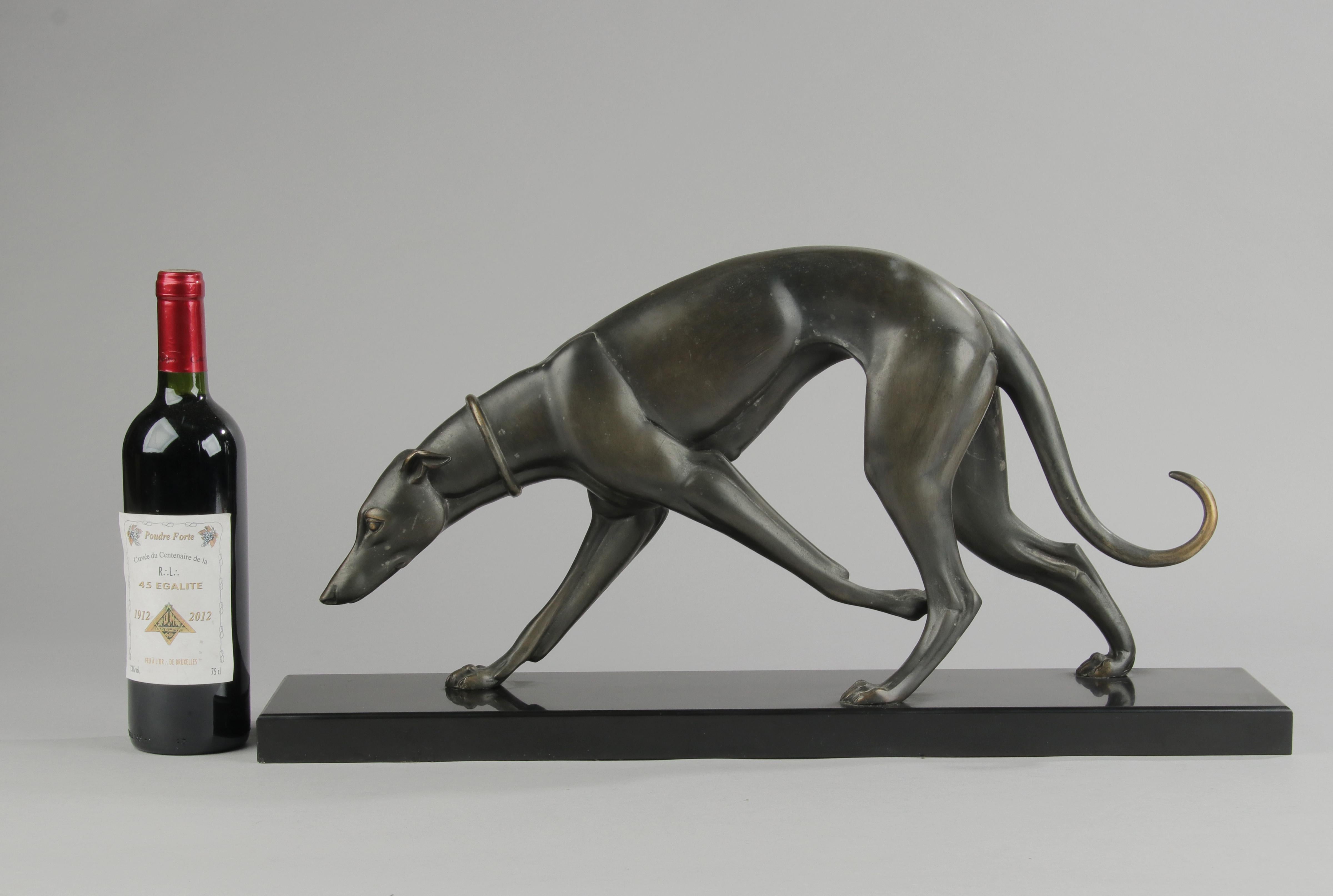 Art Deco Bronze Sculpture Greyhound / Whippet by Irénée Rochard In Good Condition For Sale In Casteren, Noord-Brabant