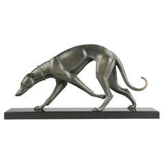 Escultura Art Déco de Bronce Galgo / Whippet de Irénée Rochard