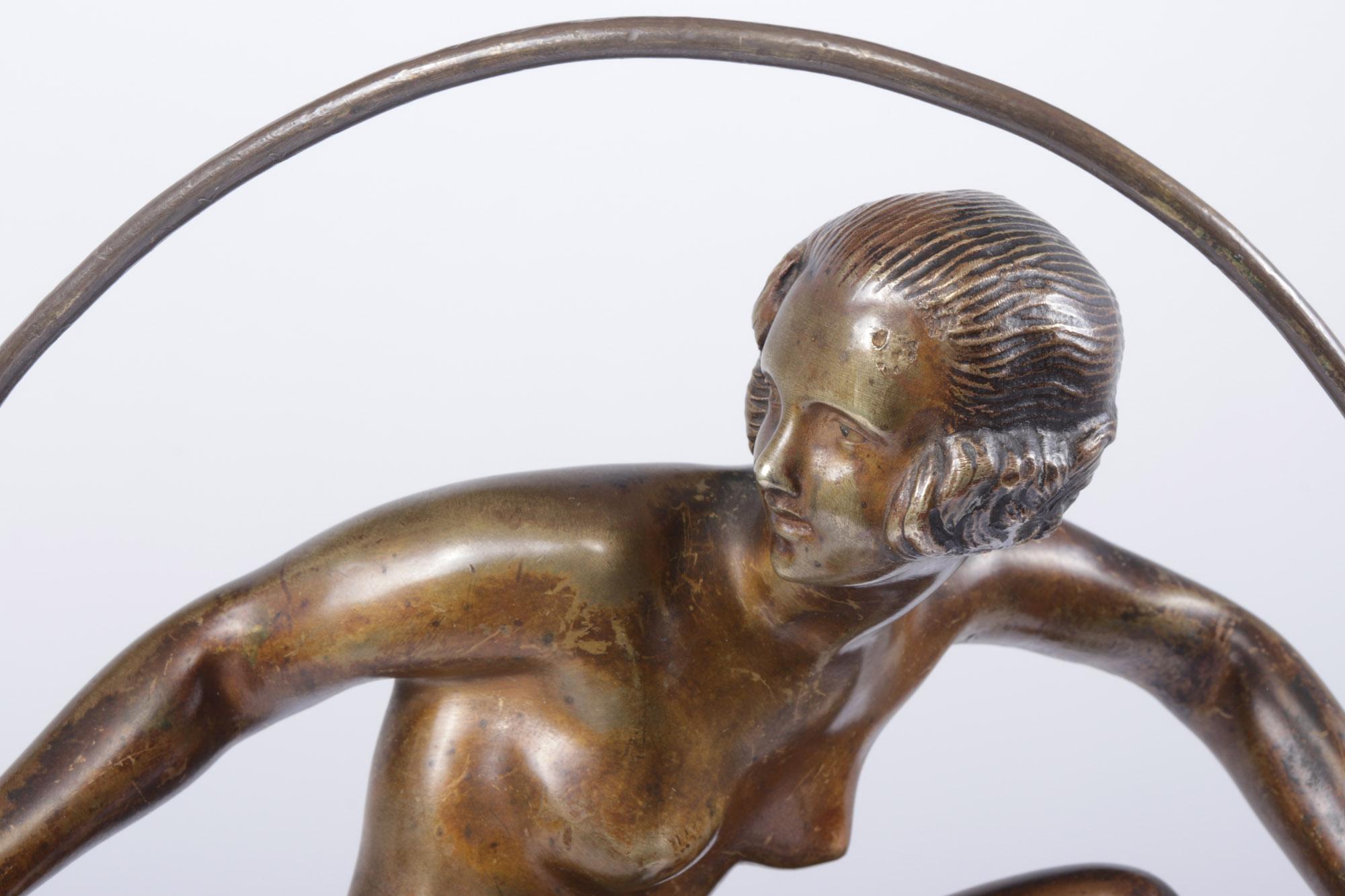 Art Deco Bronze Sculpture Hoop Dancer by A Bouraine c1920 5