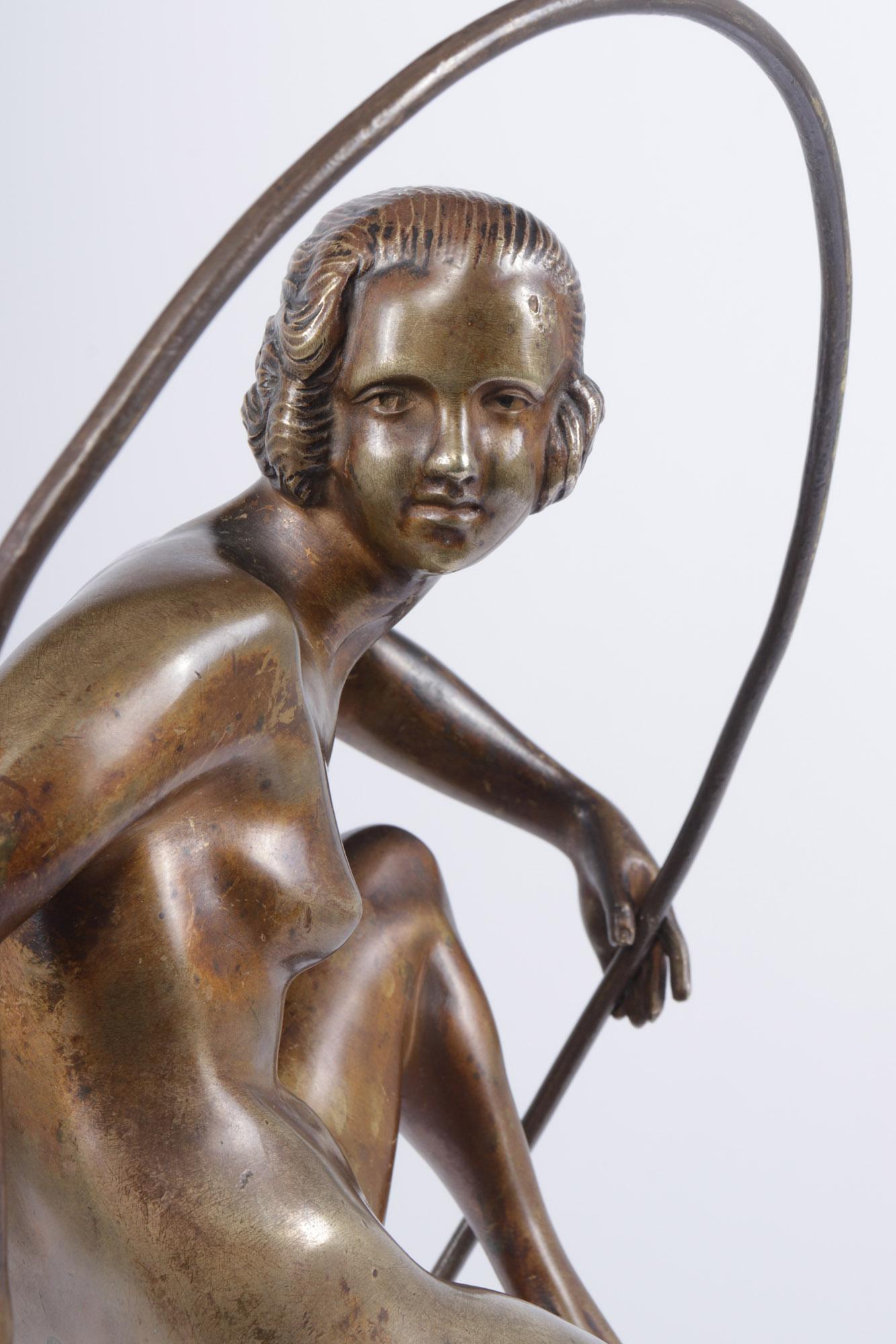 Art Deco Bronze Sculpture Hoop Dancer by A Bouraine c1920 7