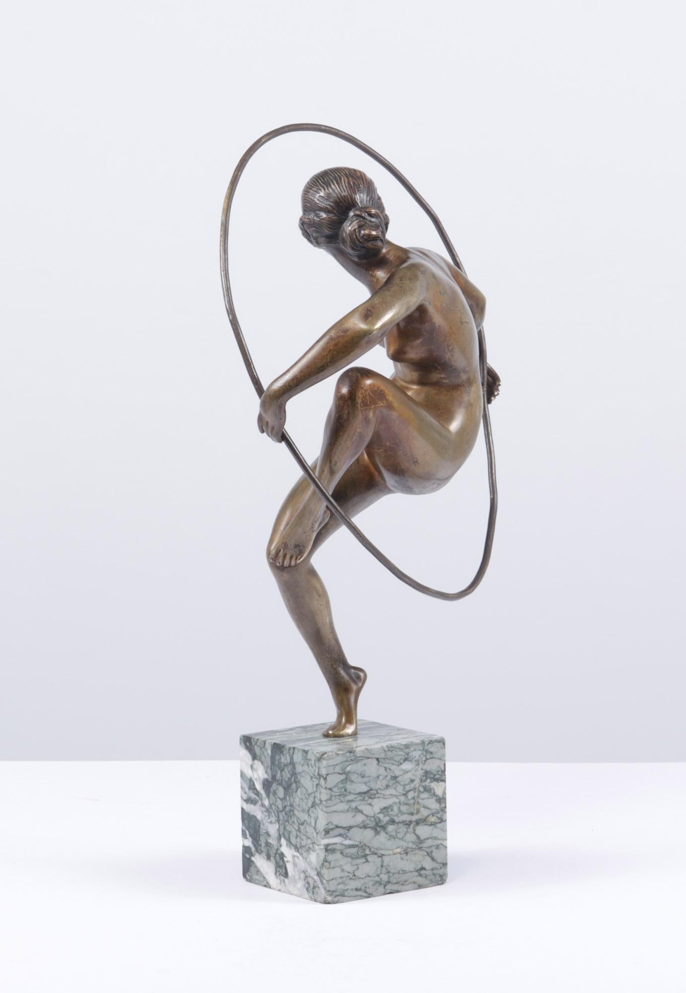 Art Deco Bronze Sculpture Hoop Dancer by A Bouraine c1920 In Excellent Condition In Paddock Wood Tonbridge, GB
