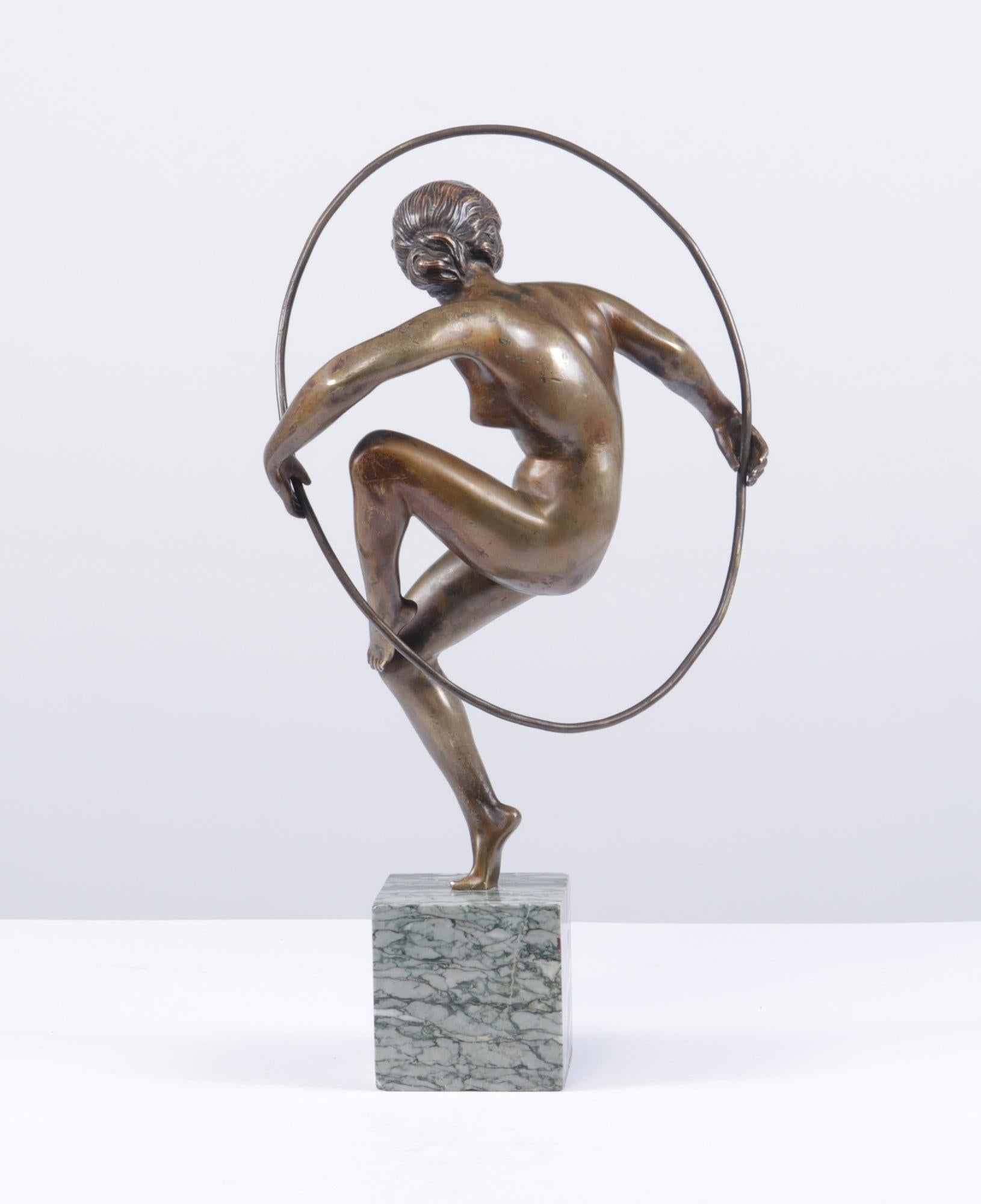 Early 20th Century Art Deco Bronze Sculpture Hoop Dancer by A Bouraine c1920
