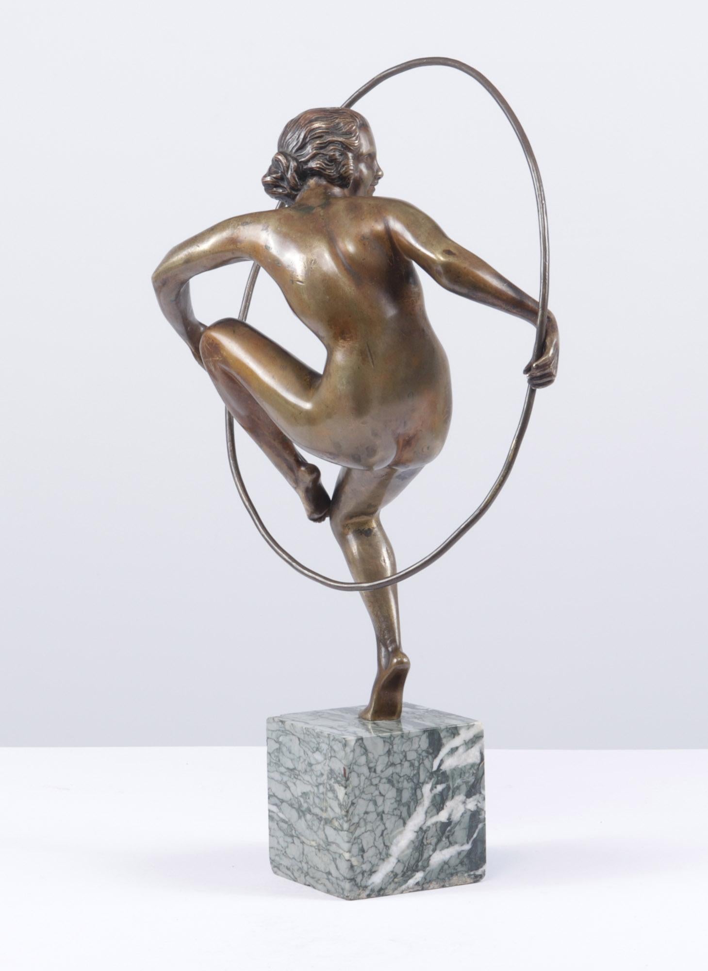 Art Deco Bronze Sculpture Hoop Dancer by A Bouraine c1920 1