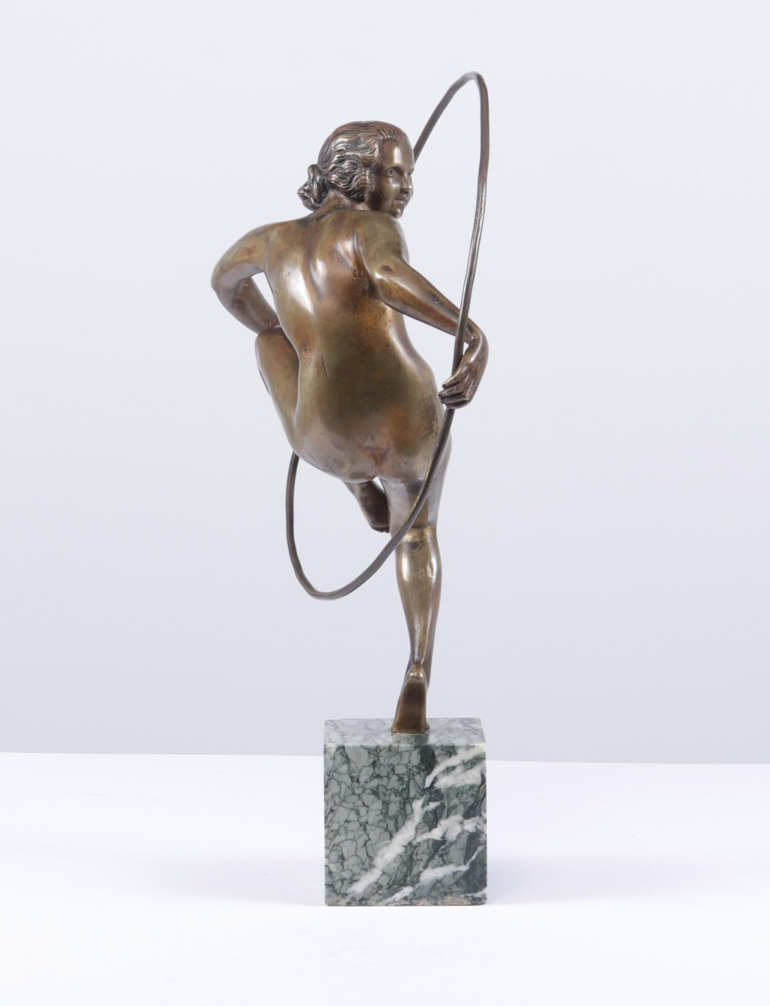 Art Deco Bronze Sculpture Hoop Dancer by A Bouraine c1920 2