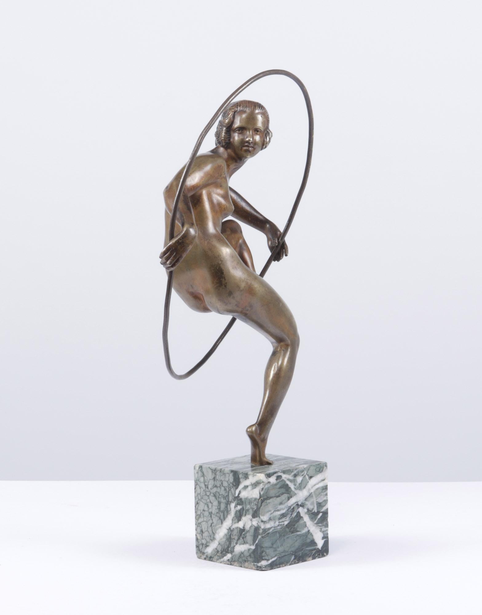 Art Deco Bronze Sculpture Hoop Dancer by A Bouraine c1920 3