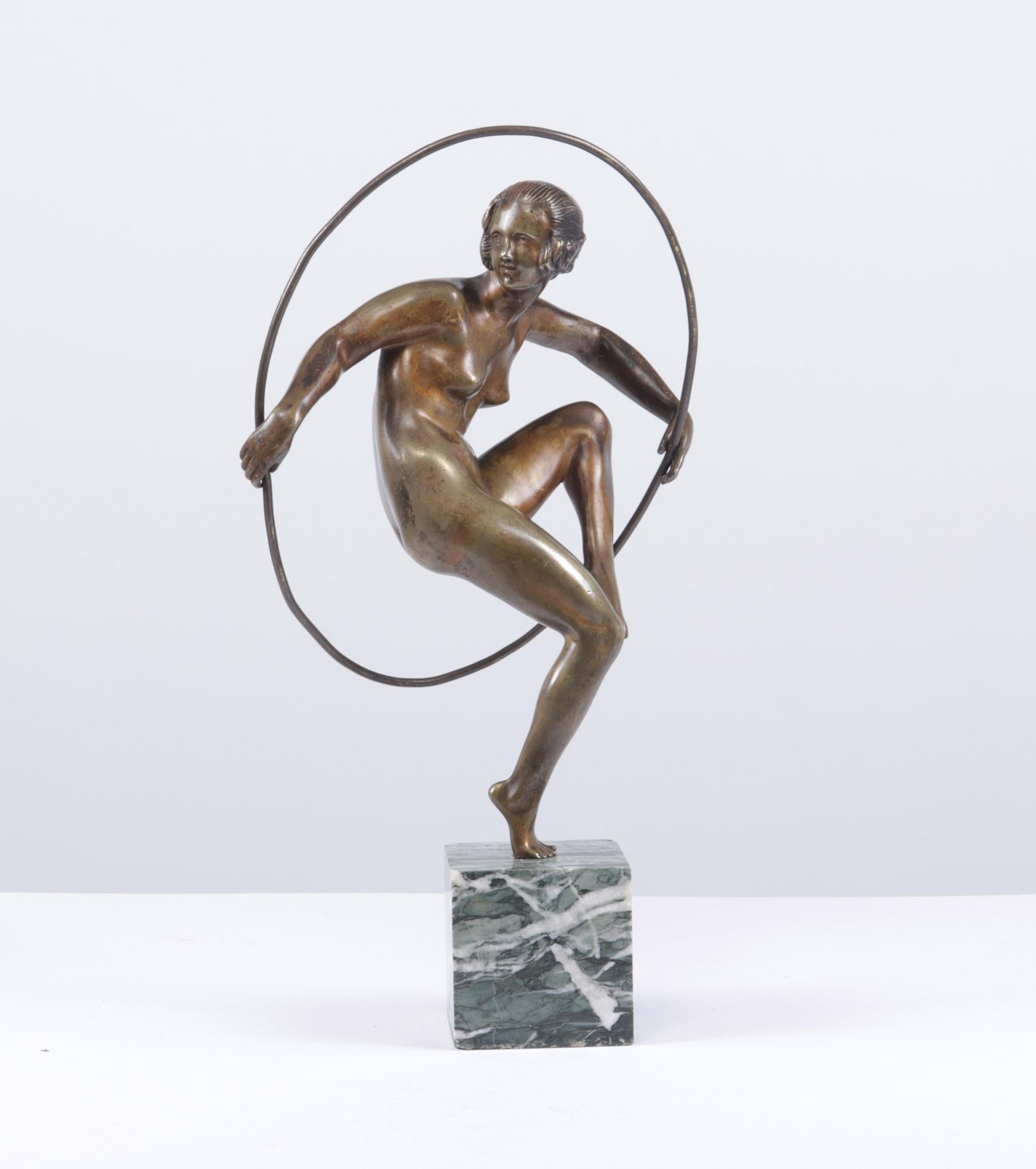 Art Deco Bronze Sculpture Hoop Dancer by A Bouraine c1920 4