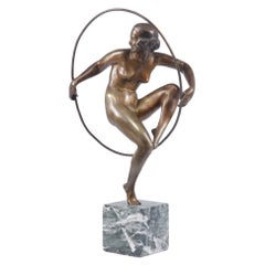 Art Deco Bronze Sculpture Hoop Dancer by A Bouraine c1920