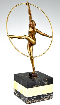 Art Deco Bronze Sculpture Hoop Dancer by Georges Duvernet, France, 1930